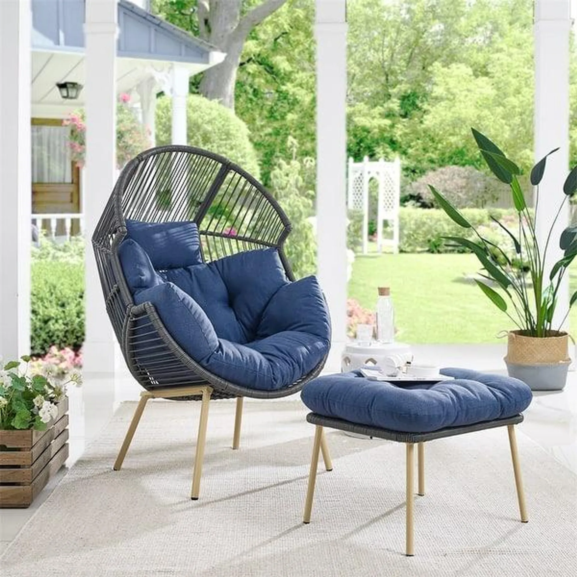 Outdoor Patio Wicker Egg Chair Oversized Lounger Egg Chair