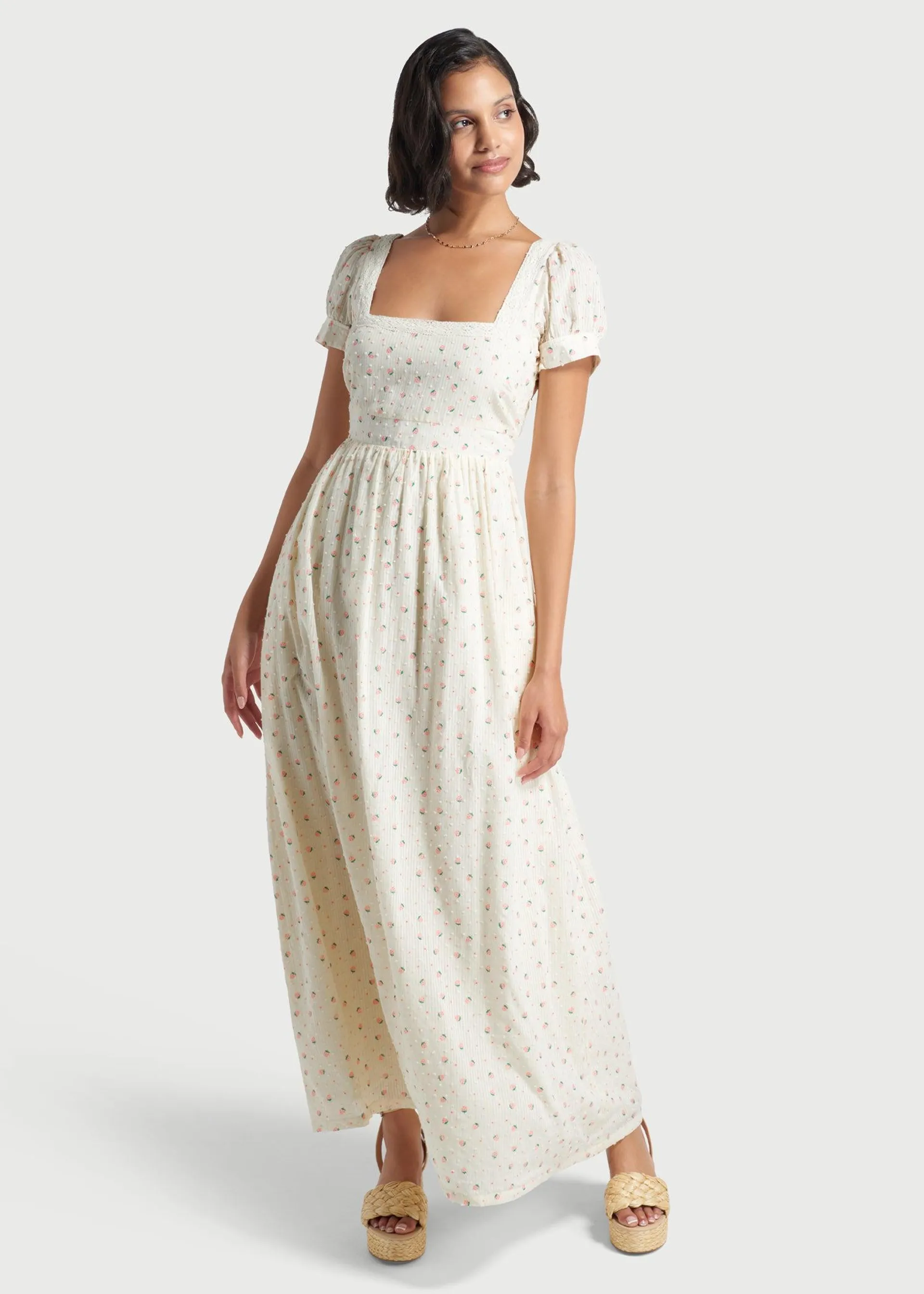 Regency Romance Embroidered Maxi Dress