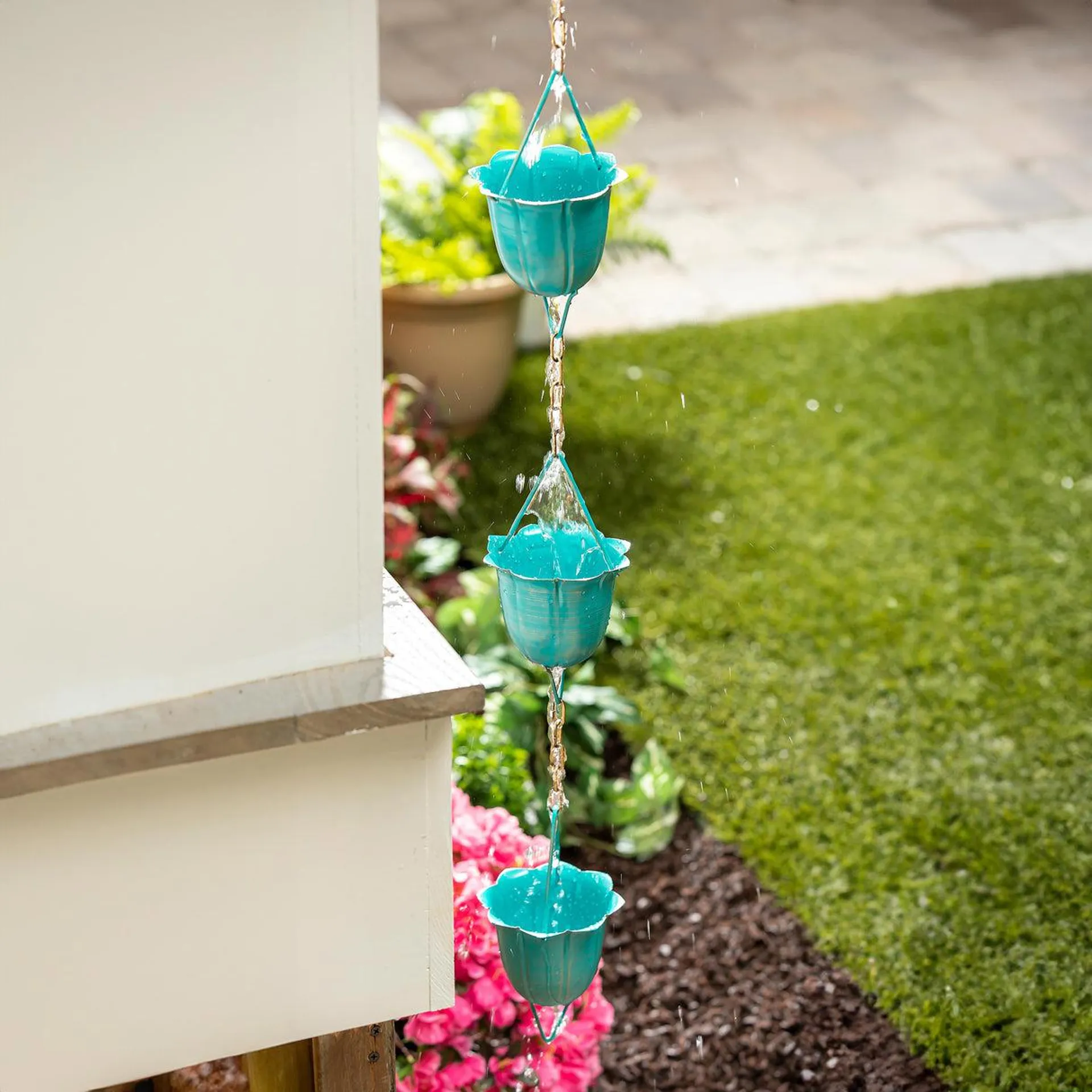 Blue Flower Cup Rain Chain