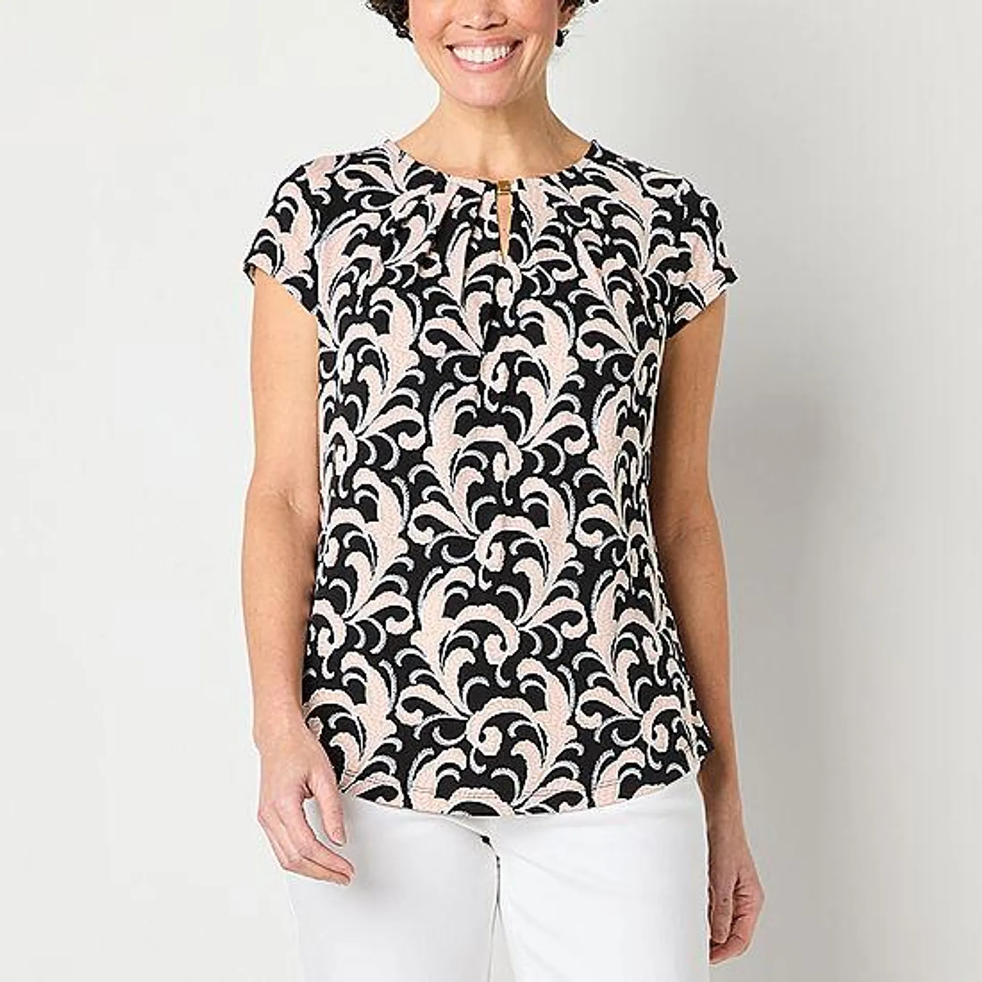 new! Liz Claiborne Womens Keyhole Neck Short Sleeve Blouse