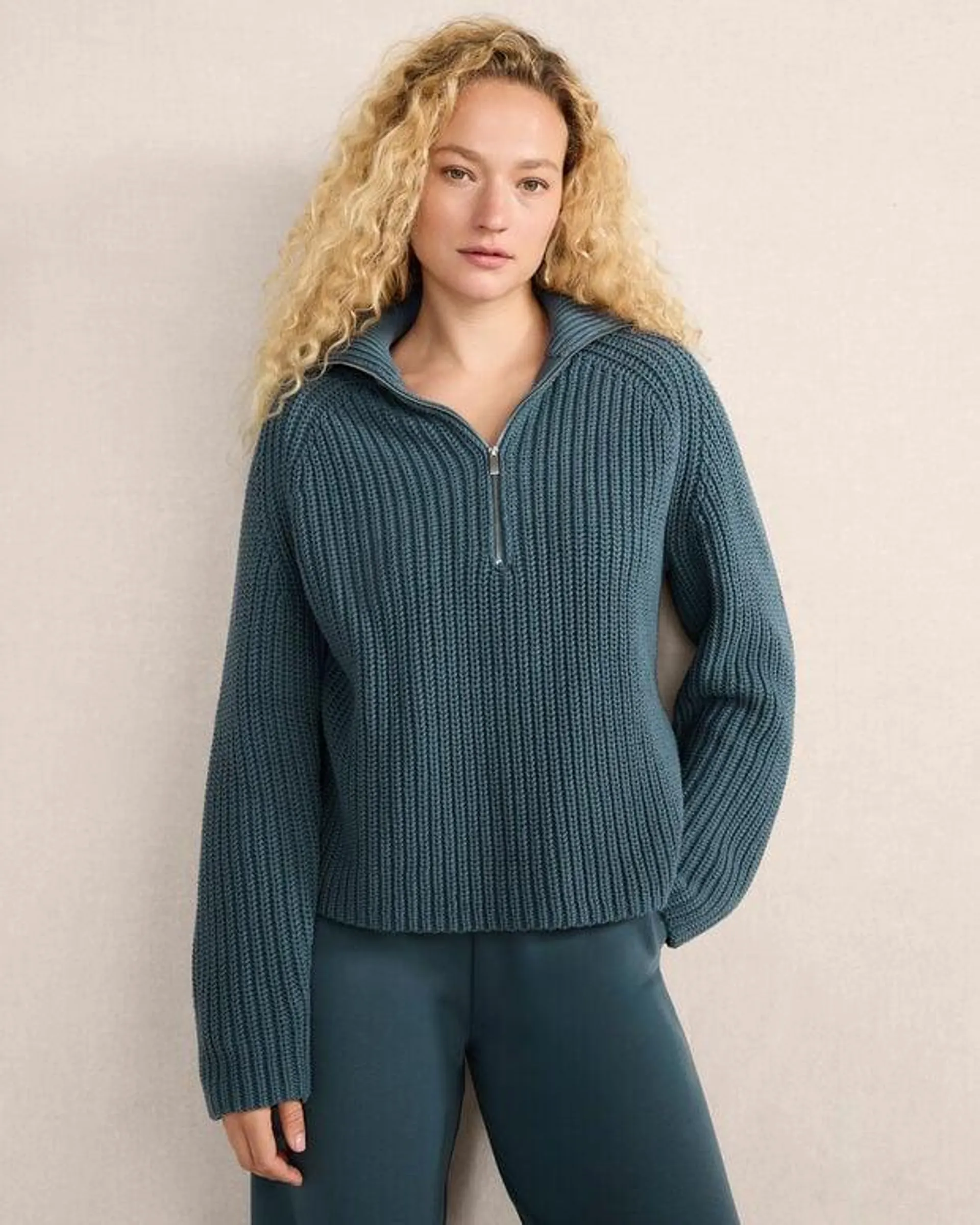 Cotton Shaker Stitch Half-Zip Pullover