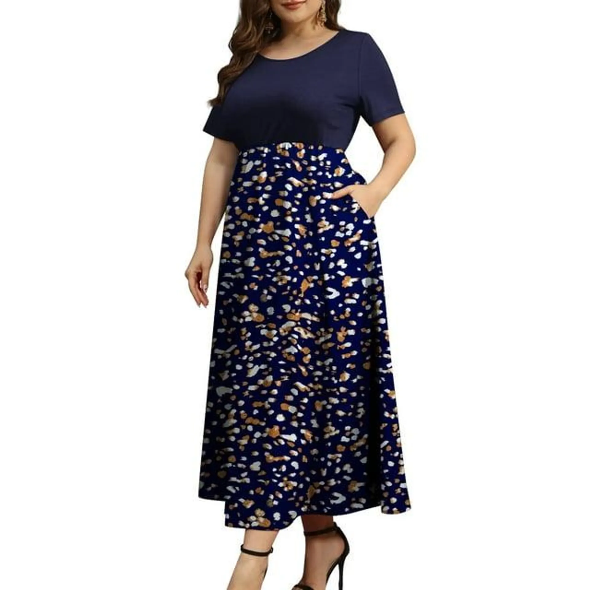FOLUNSI Women Plus Size Dresses Short Sleeve Loose Ribbed Casual Long Maxi Dresses with Pockets M-4X