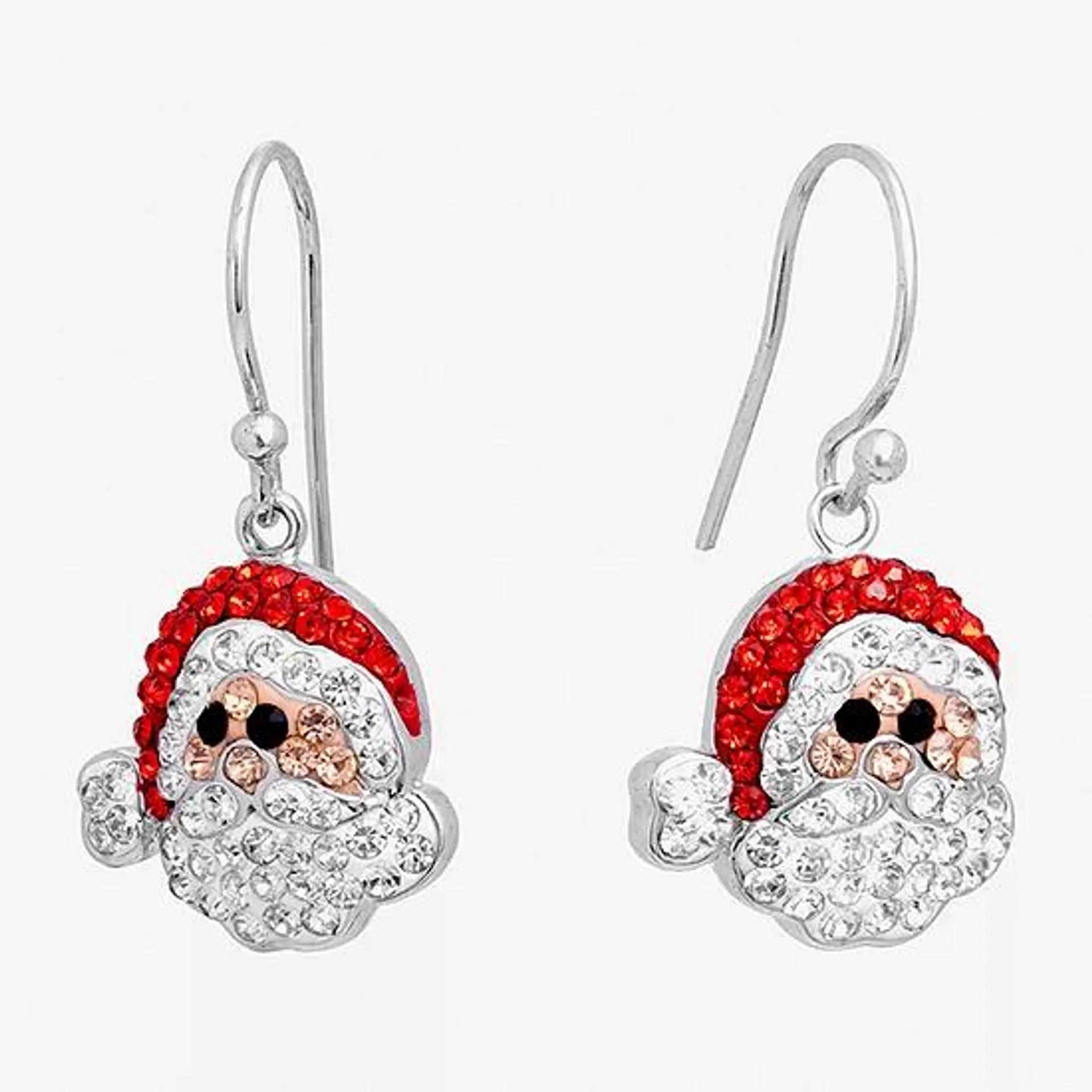 Sparkle Allure Santa Claus Crystal Pure Silver Over Brass Drop Earrings