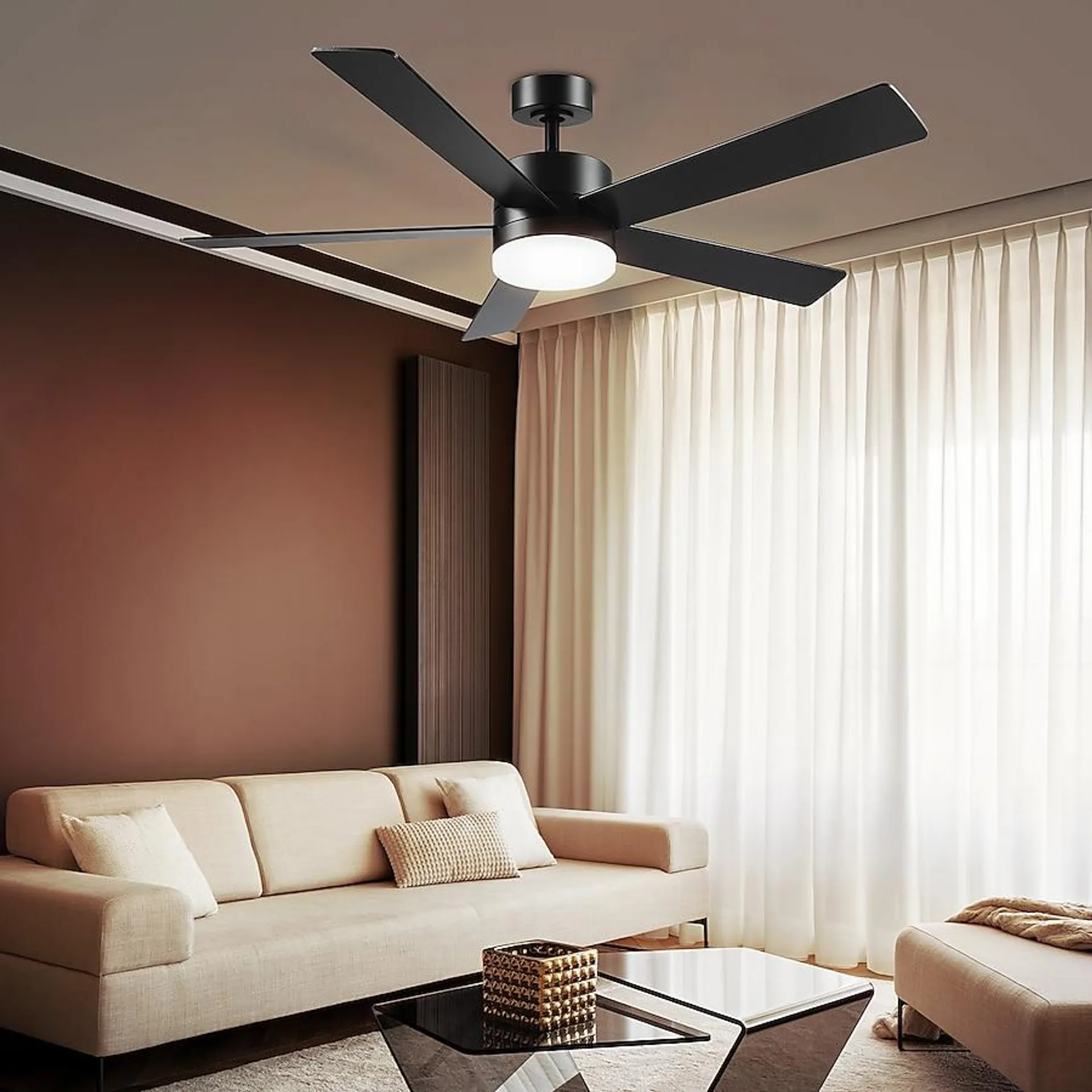 Globe Electric DAYTON 52-in Black with Matte Black Blades Color-changing Indoor/Outdoor Smart Ceiling Fan with Light and Remote (5-Blade)