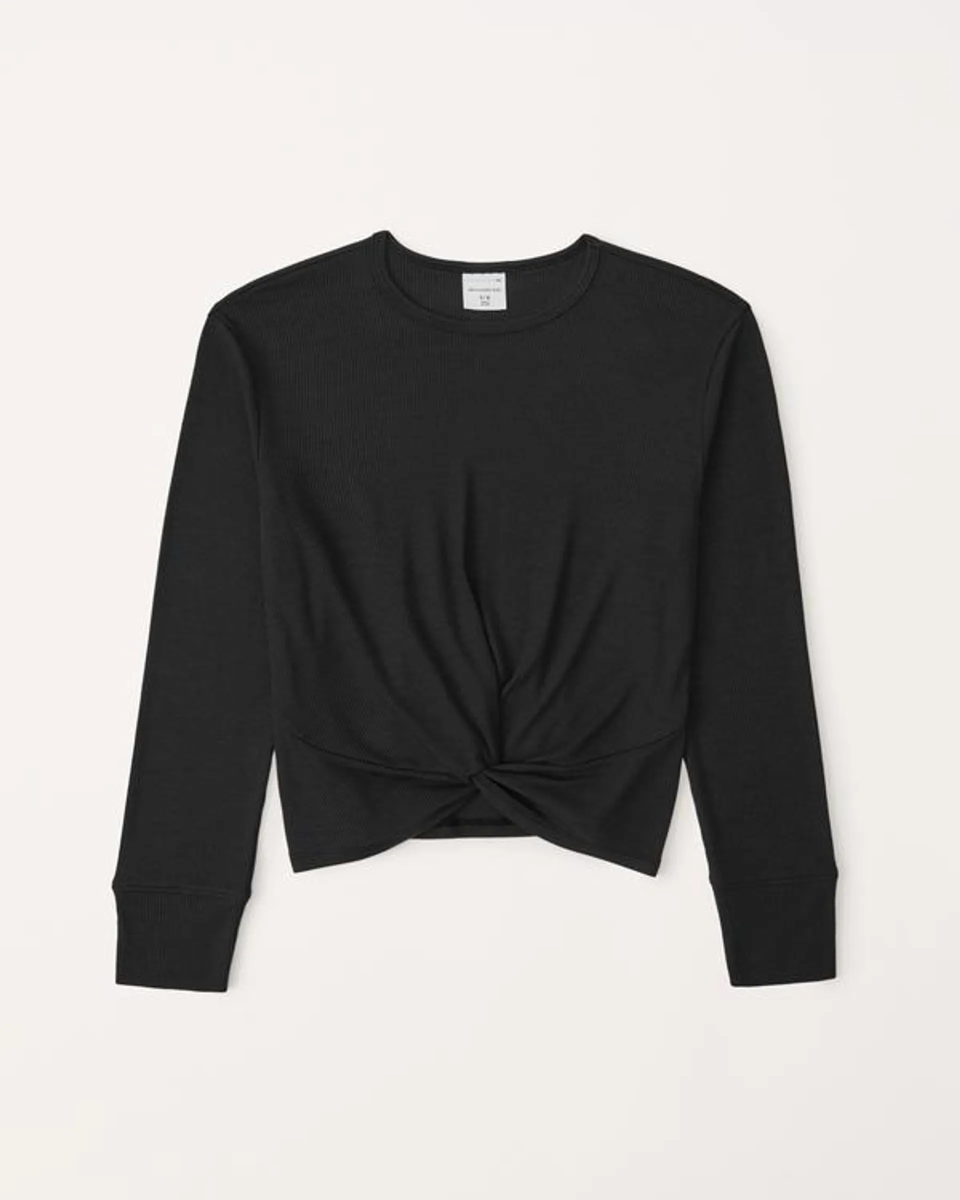 long-sleeve twist-front rib tee