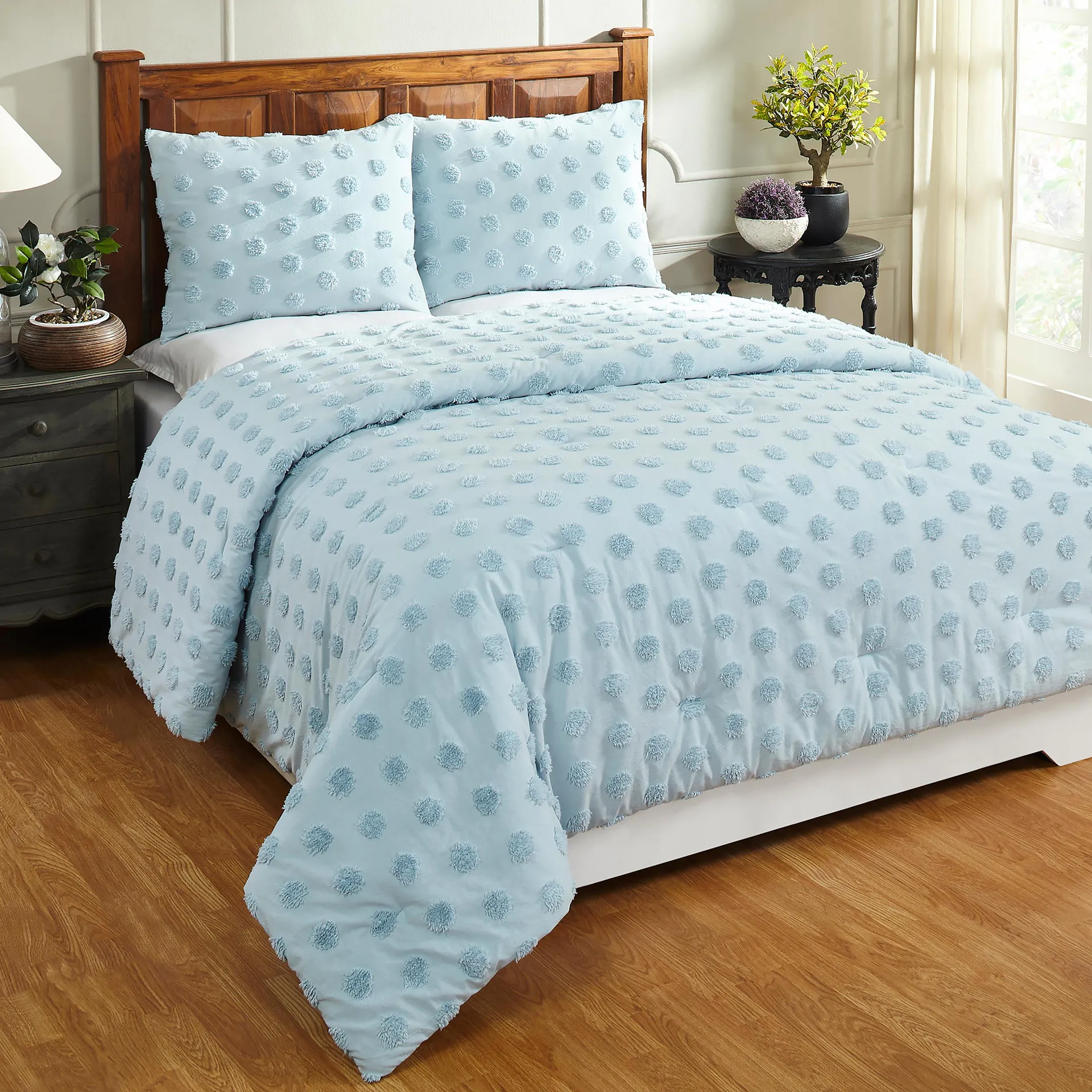 Sloane Cotton Comforter with Shams Set - Blue - King