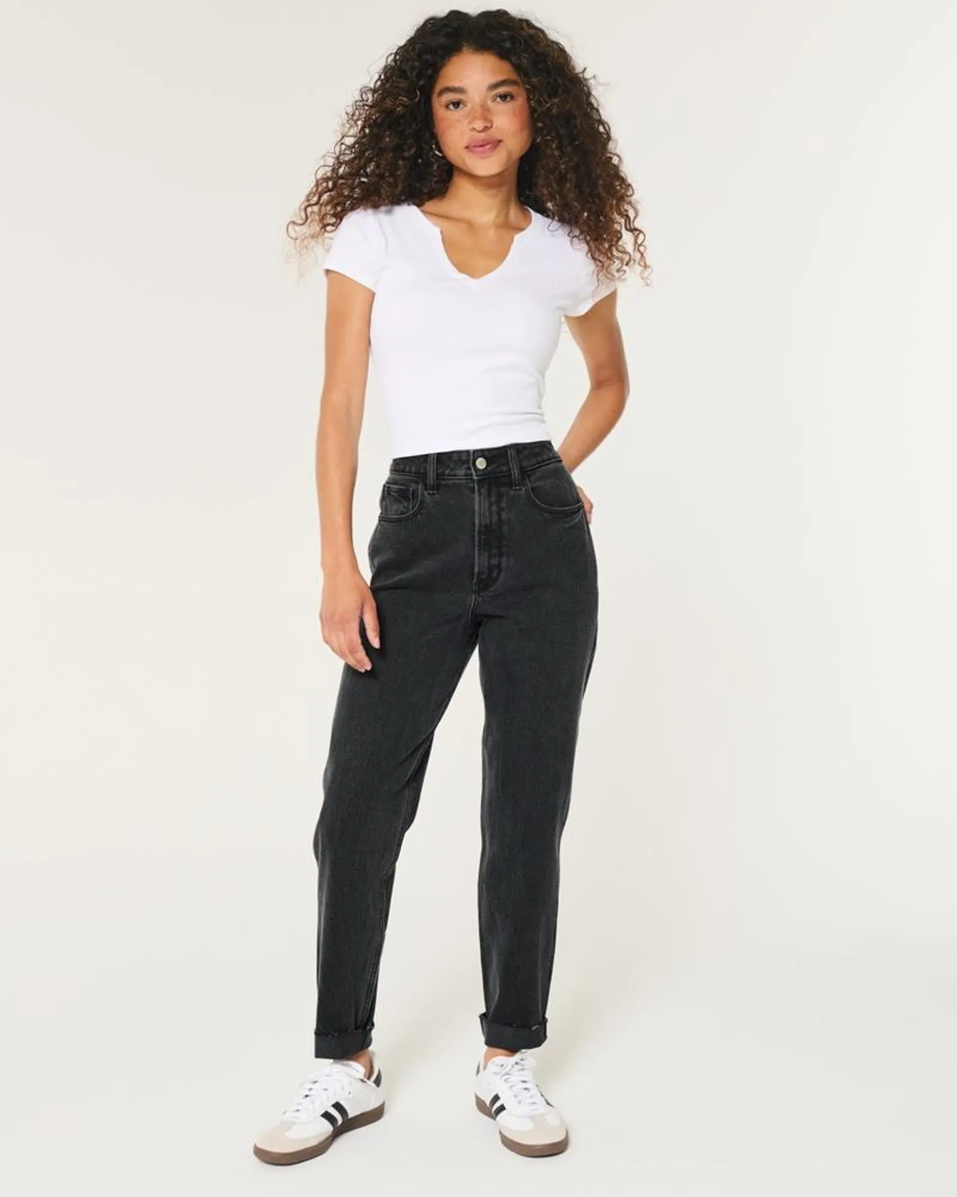 Ultra High-Rise Washed Black Mom Jeans