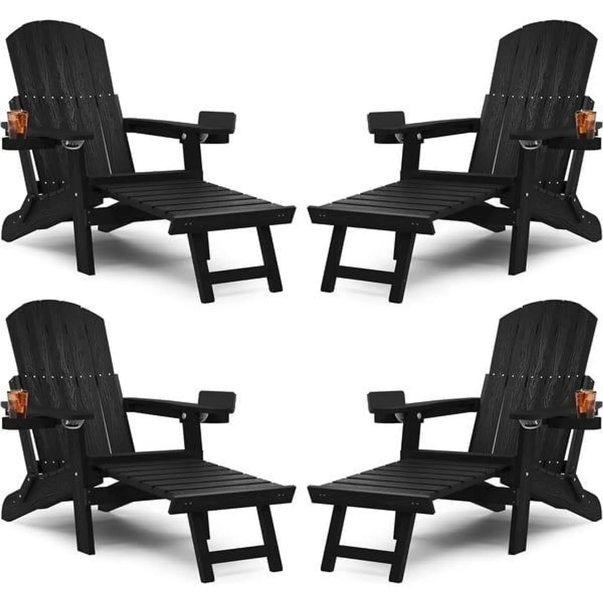 WINSOON Set of 4 Folding Adirondack Chair with Adjustable Backrest and Retractable Ottoman