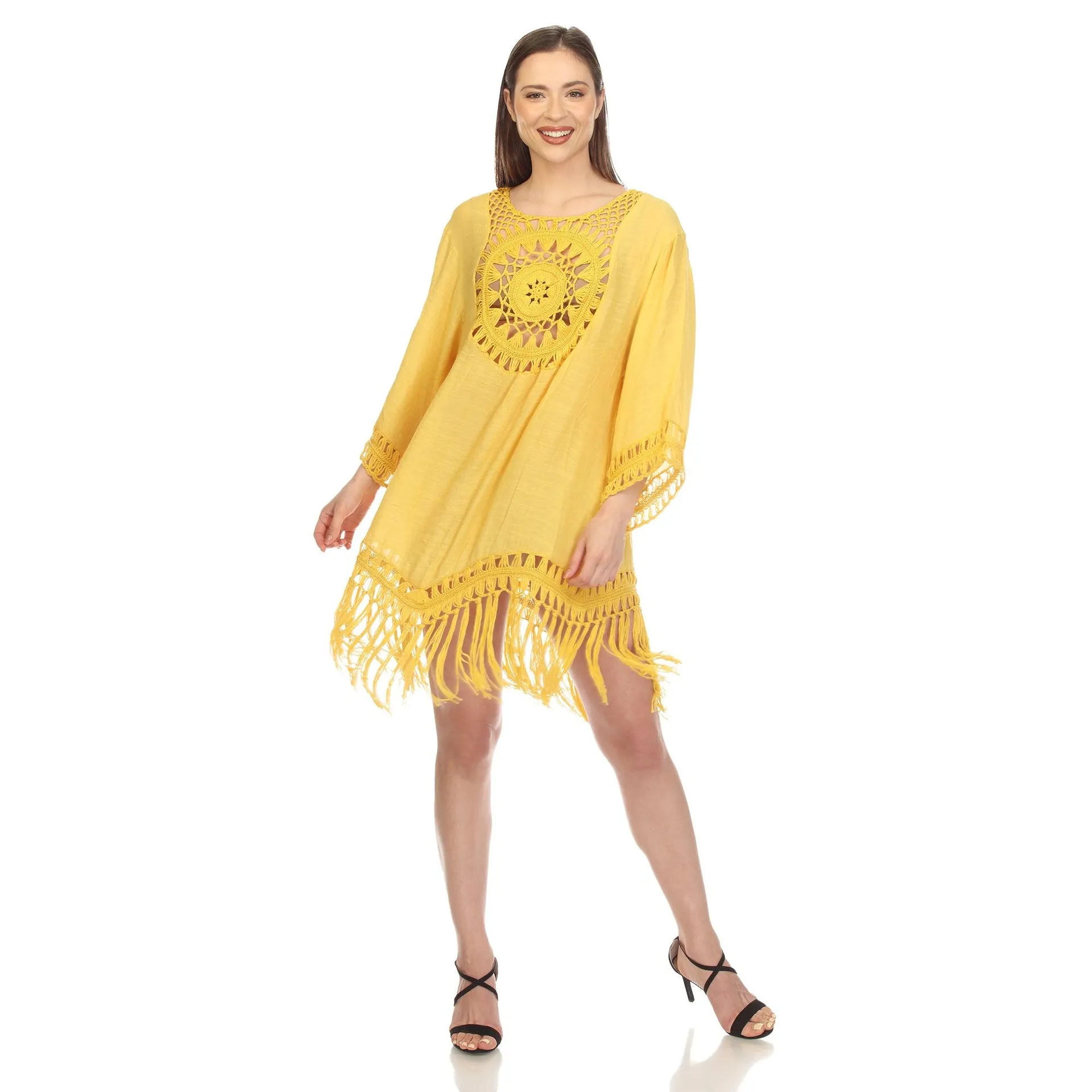 Women's Crocheted Fringed Trim Dress Cover Up (4 Colors Available)