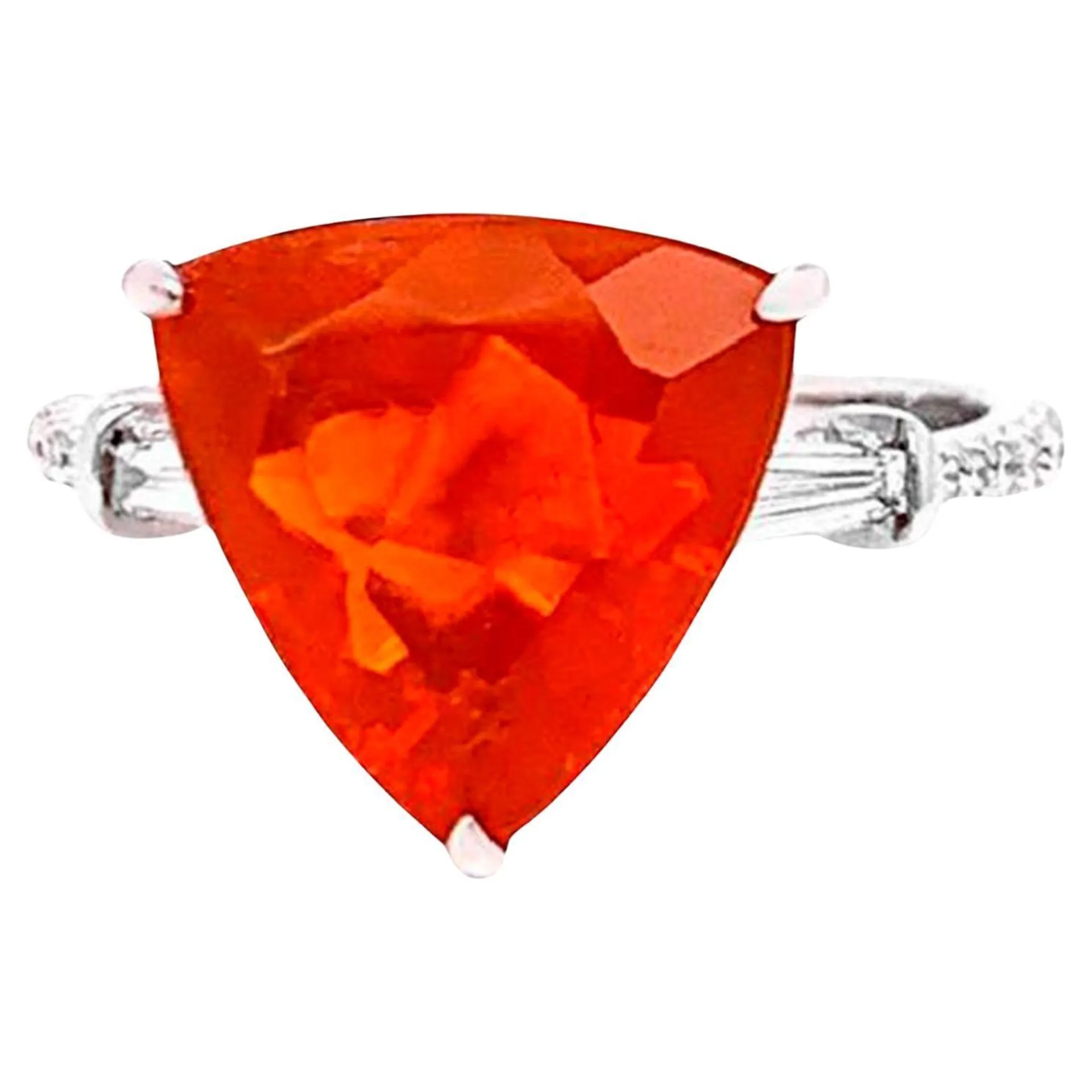 Fire Opal Ring With Diamonds 2.71 Carats 14K White Gold