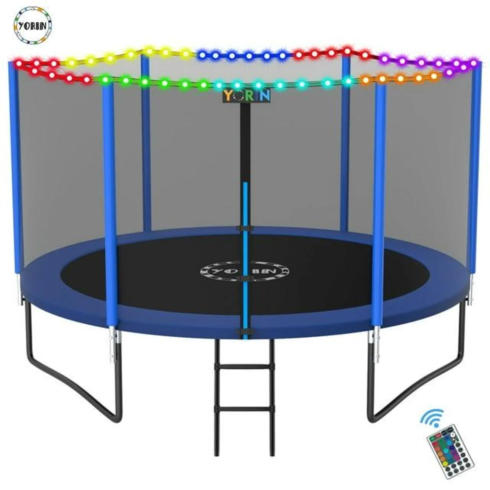 YORIN Trampoline for 2-3 Kids, 8 FT Trampoline for Adults with Enclosure Net, Ladder, Light, 800LBS Weight Capacity Outdoor Round Recreational Trampoline, Heavy Duty Trampoline