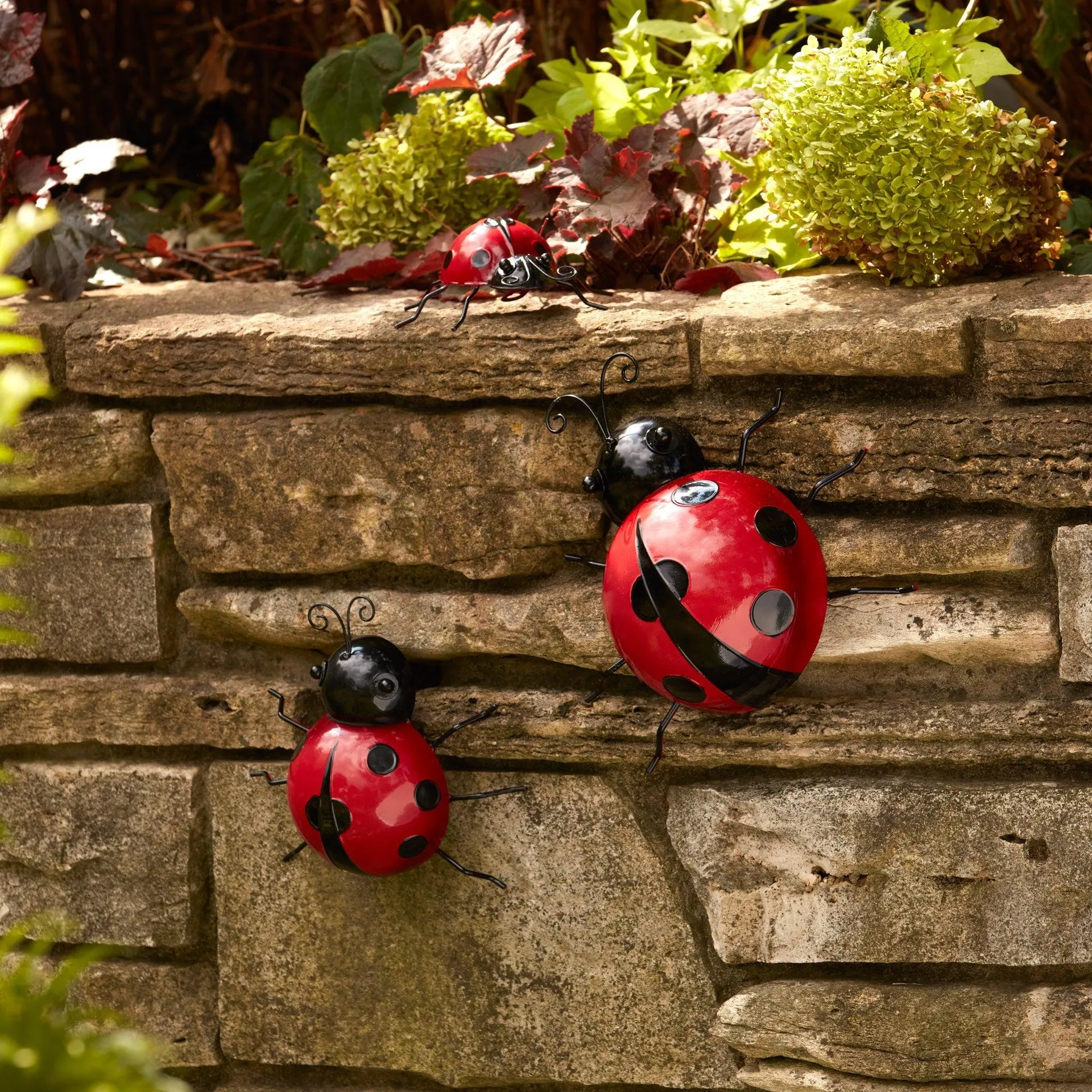 Metal Lady Bug Garden Decor, Set of 6