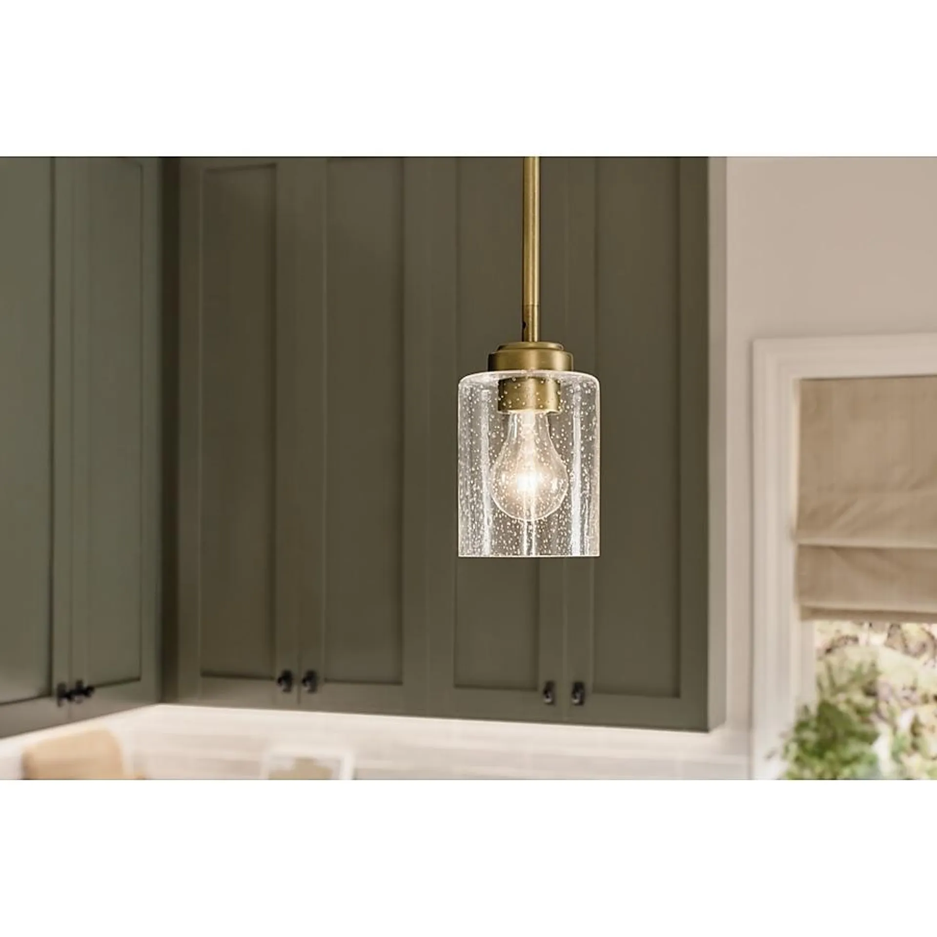 Kichler Winslow Natural Brass Industrial Seeded Glass Cylinder Led, Mini Hanging Pendant Light