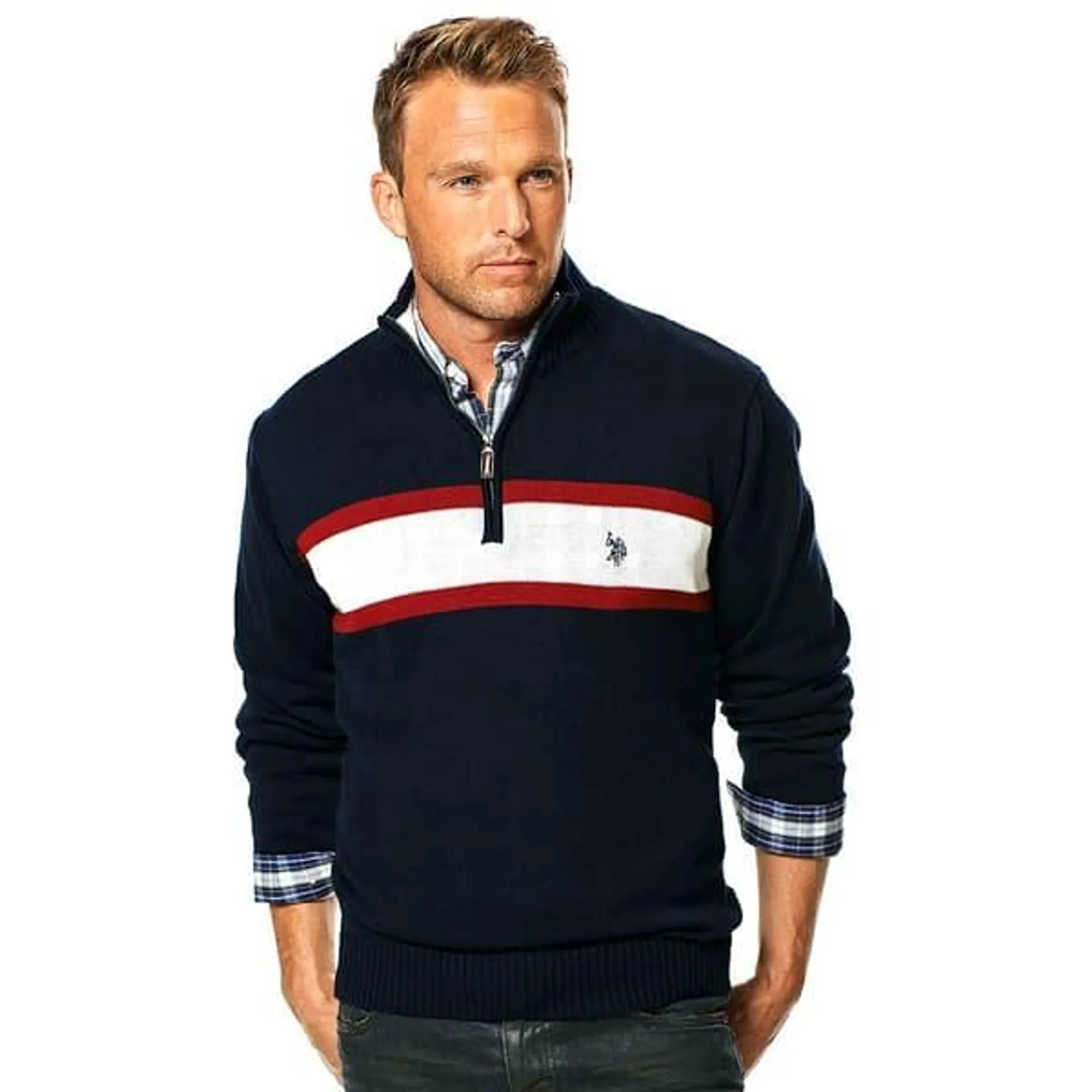 Mens U.S. Polo Assn.® 3 Stripe Cotton 1/4 Zip Sweater