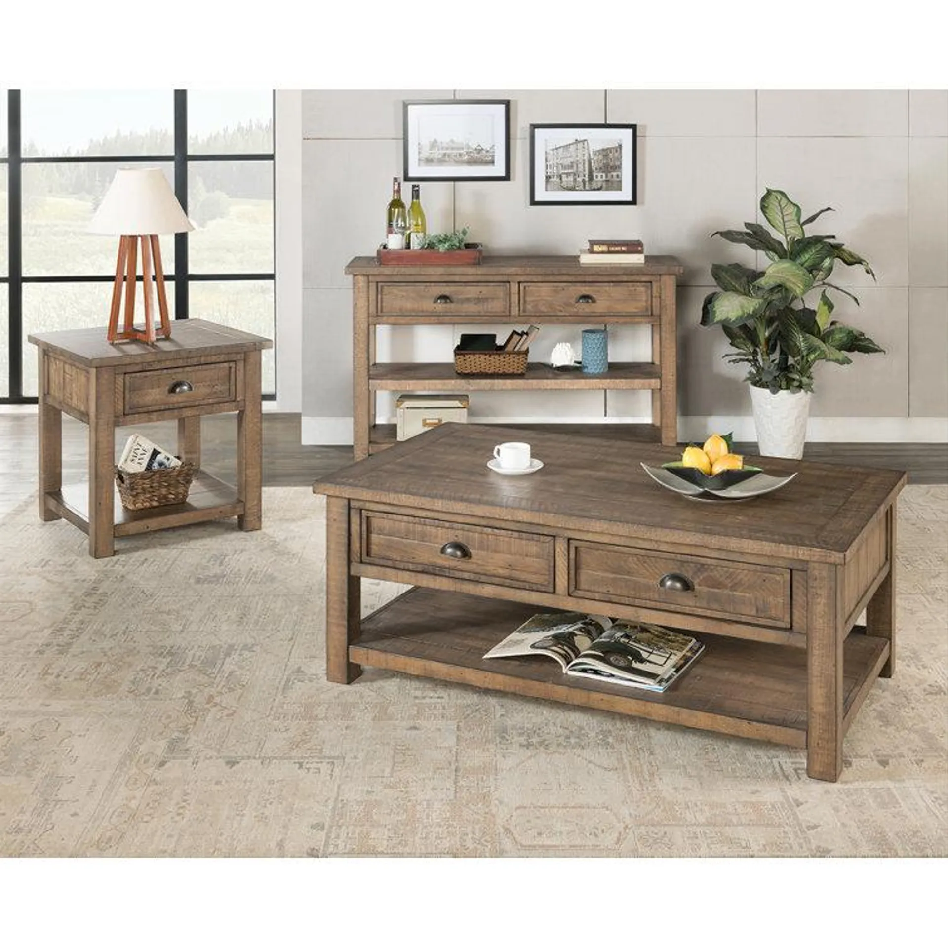Holliman 3 Piece Solid Wood Coffee Table Set