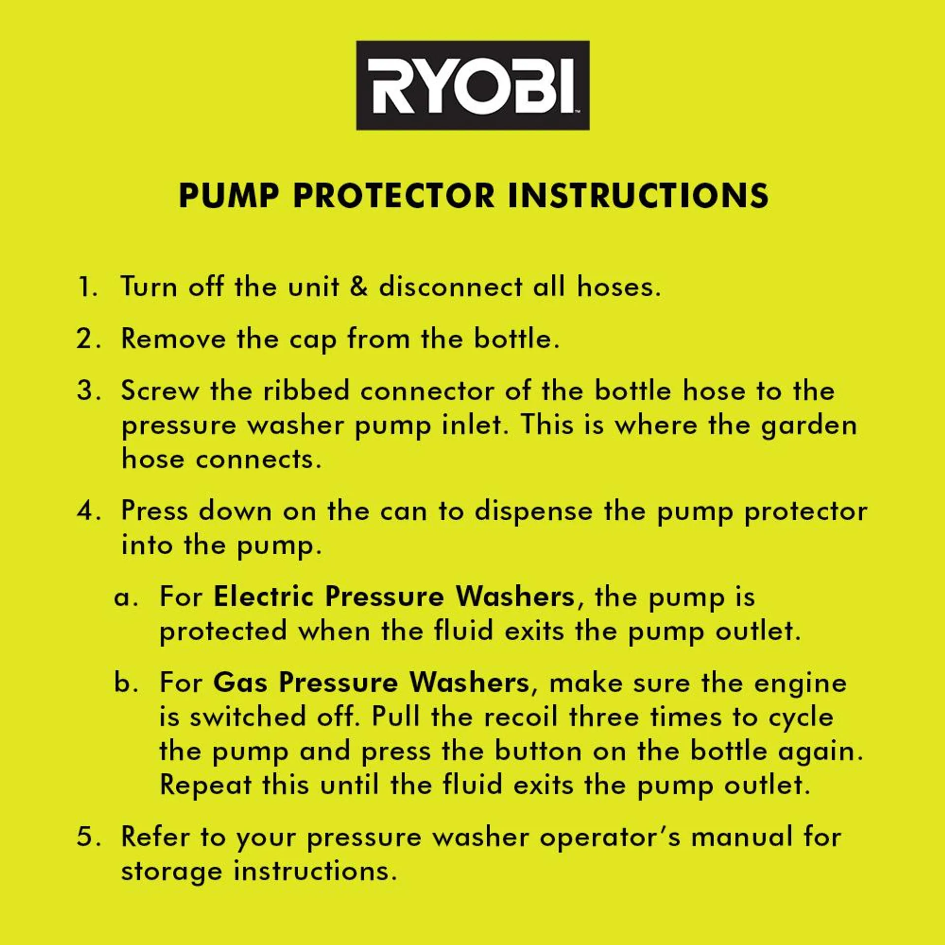 RYOBI Pressure Washer Pump Protector