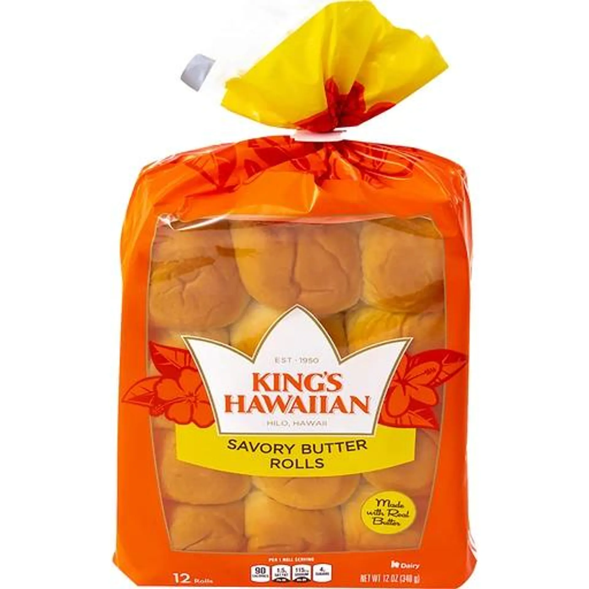 King's Hawaiian Rolls, Savory Butter 12 Ea