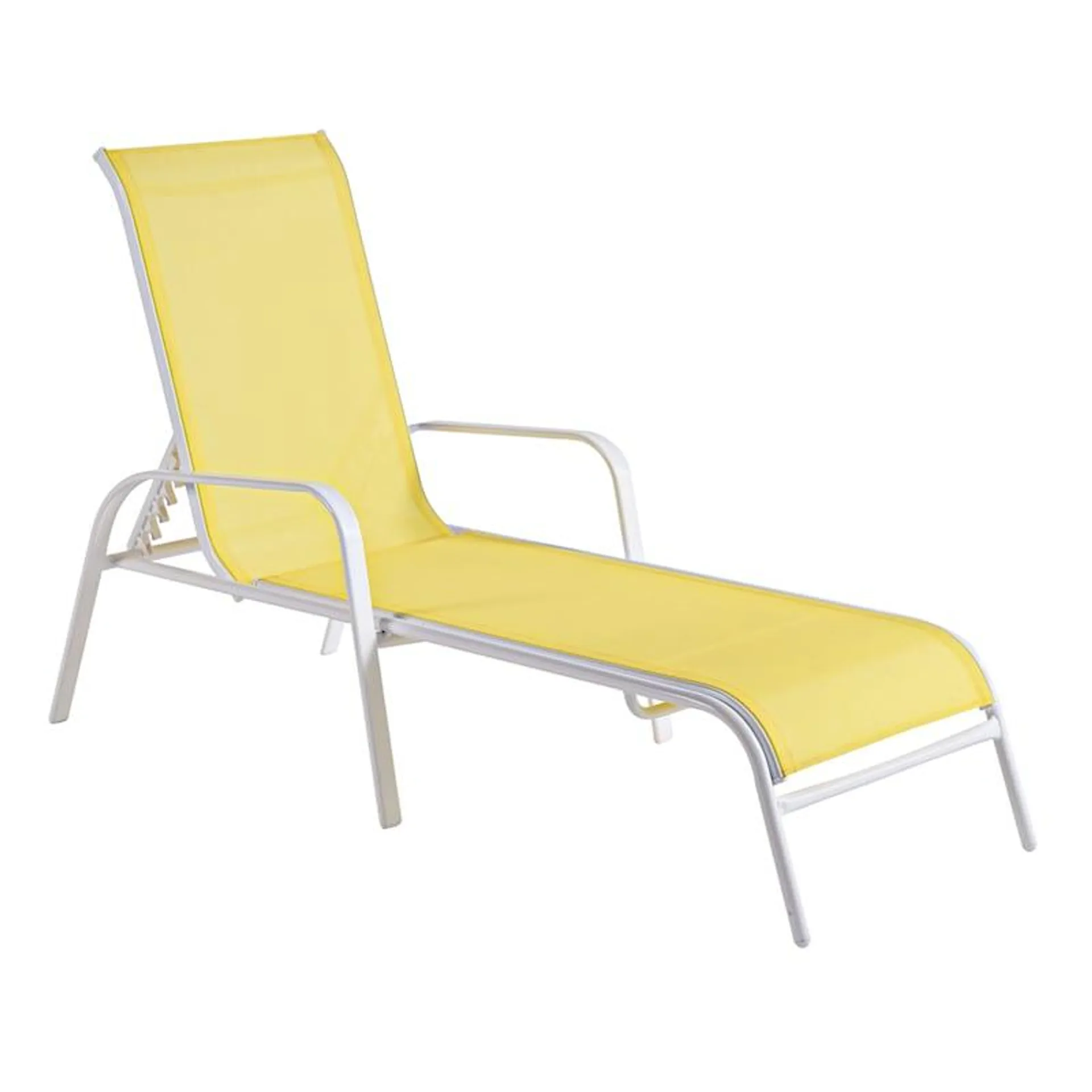 Stackable Yellow Sling Patio Chaise Lounge Chair with White Frame