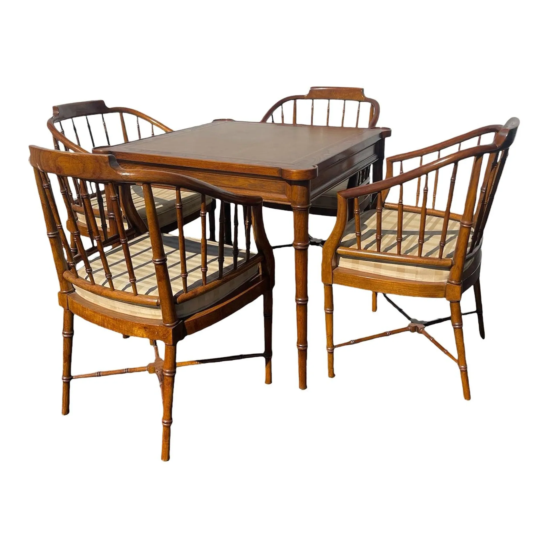 Drexel Heritage Faux Bamboo Game Table With 4 Chairs - Set of 5