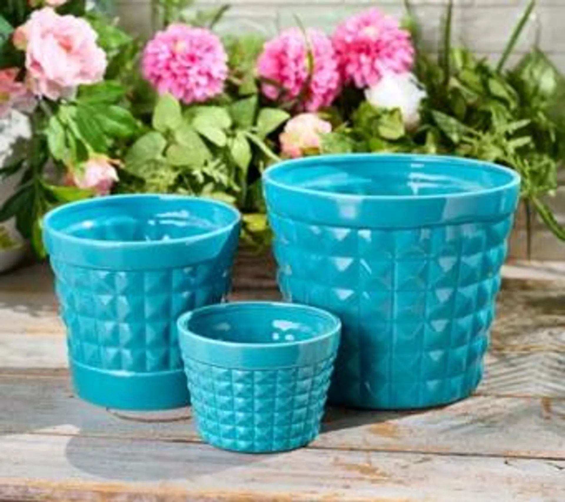 Marigold S/3 Ceramic 12", 9" and 7" Studded Texture Planters