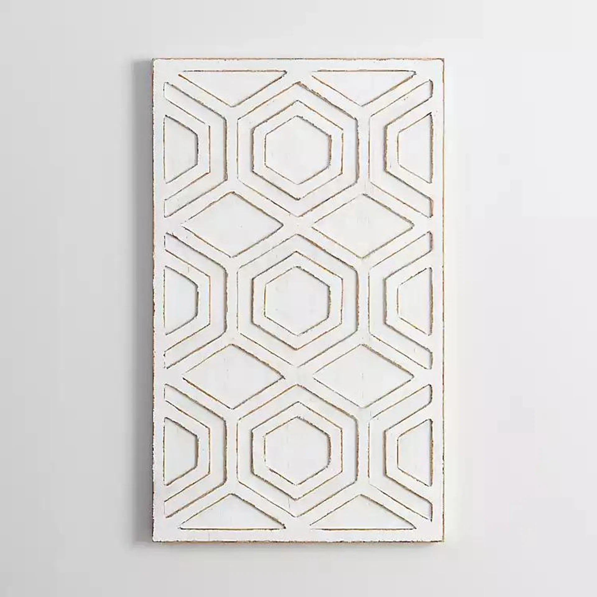 Distressed White Geometric Hexagon Wall Plaque