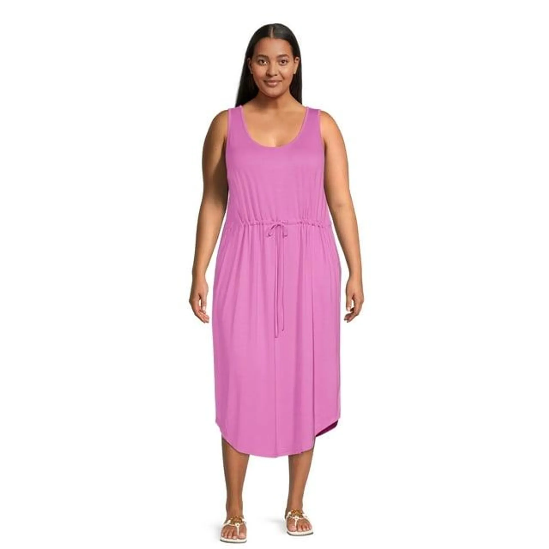 Terra & Sky Women's Plus Size Drawstring Waist Tank Dress