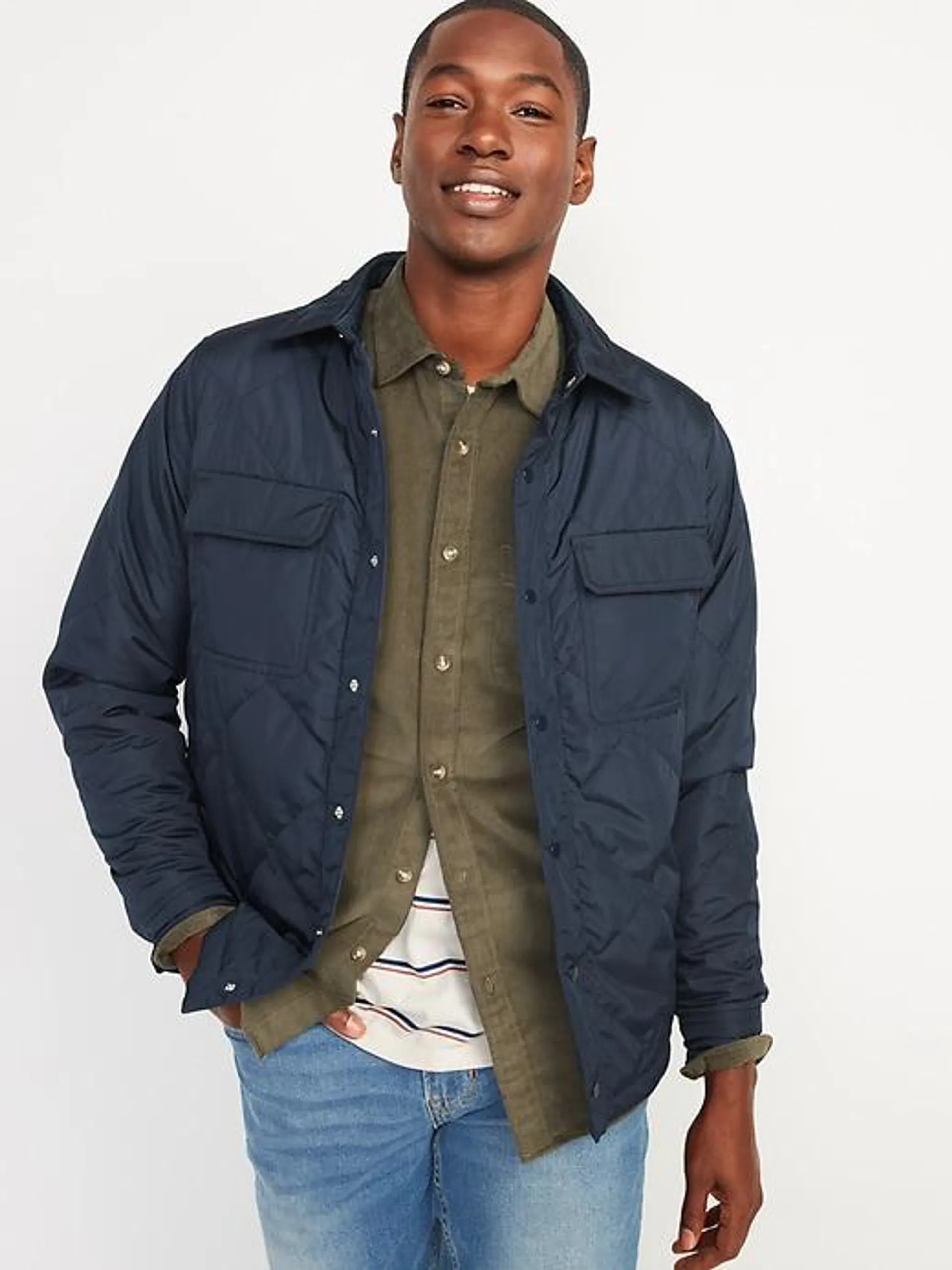 Water-Resistant Onion-Quilted Shacket for Men