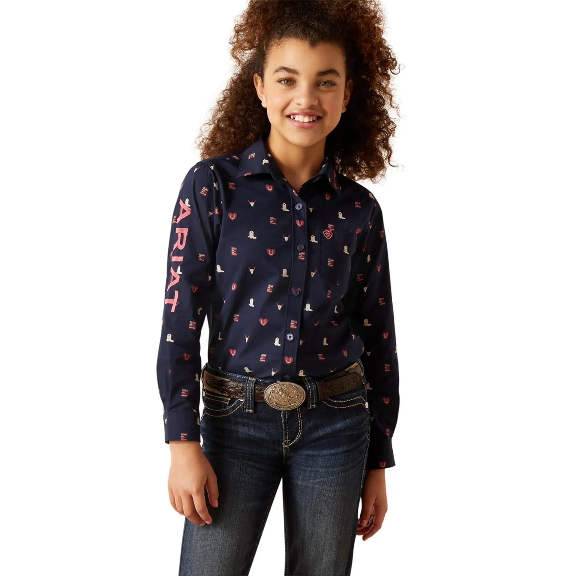 Ariat Girls Navy Western Love Team Kirby Long Sleeve Shirt