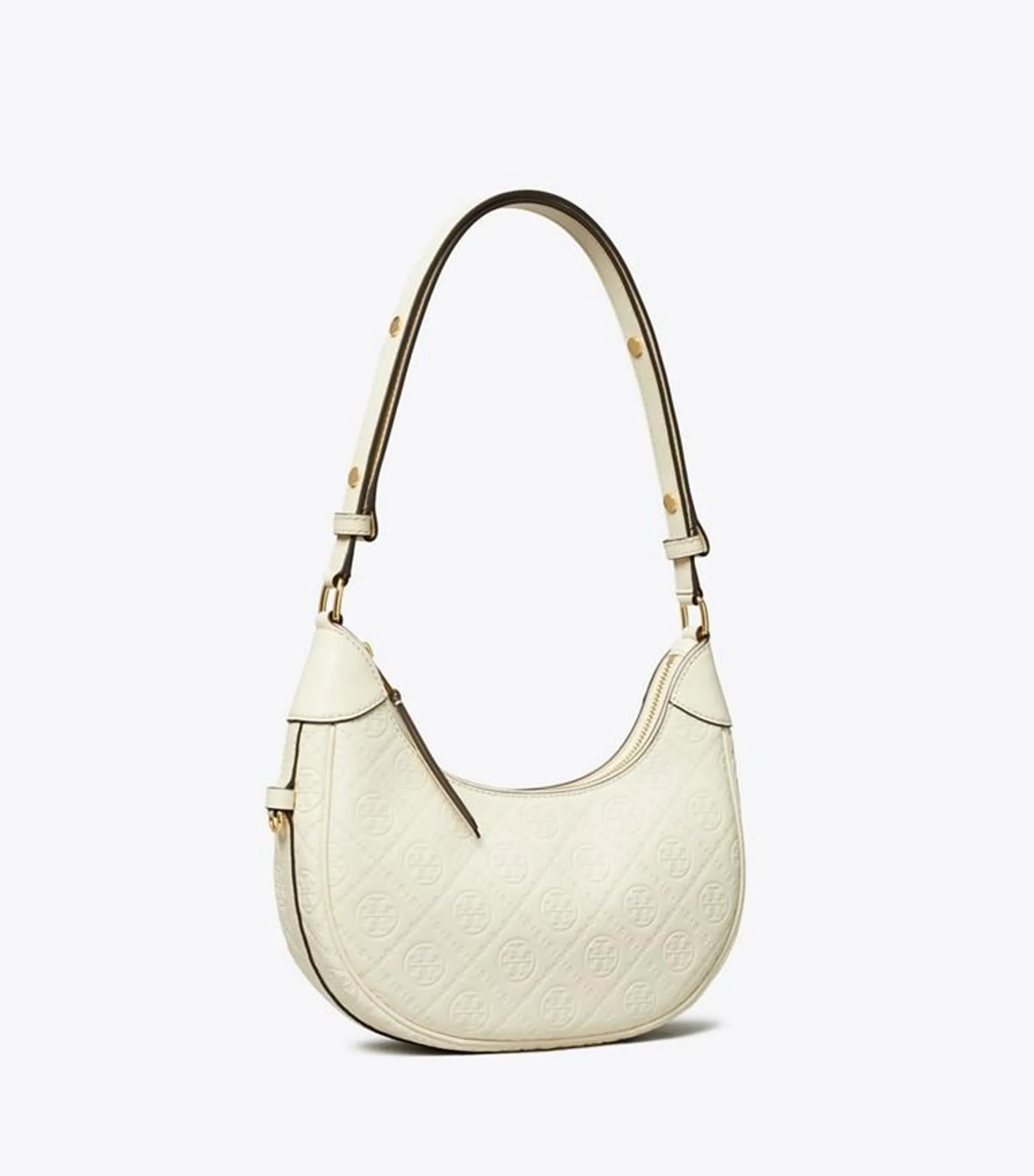 T MONOGRAM LEATHER CRESCENT BAG