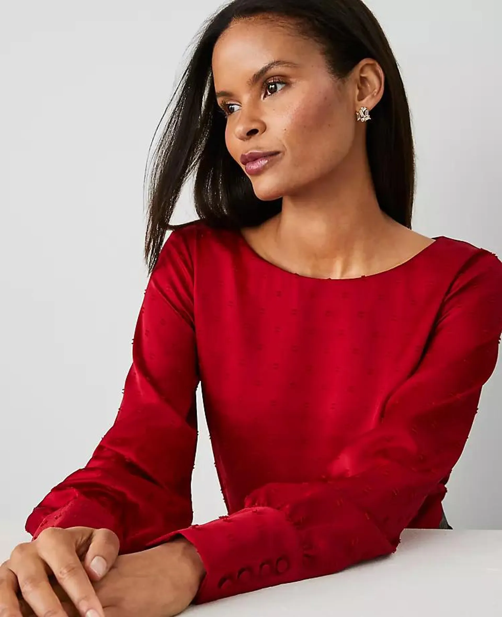 Satin Weave Clip Boatneck Blouse