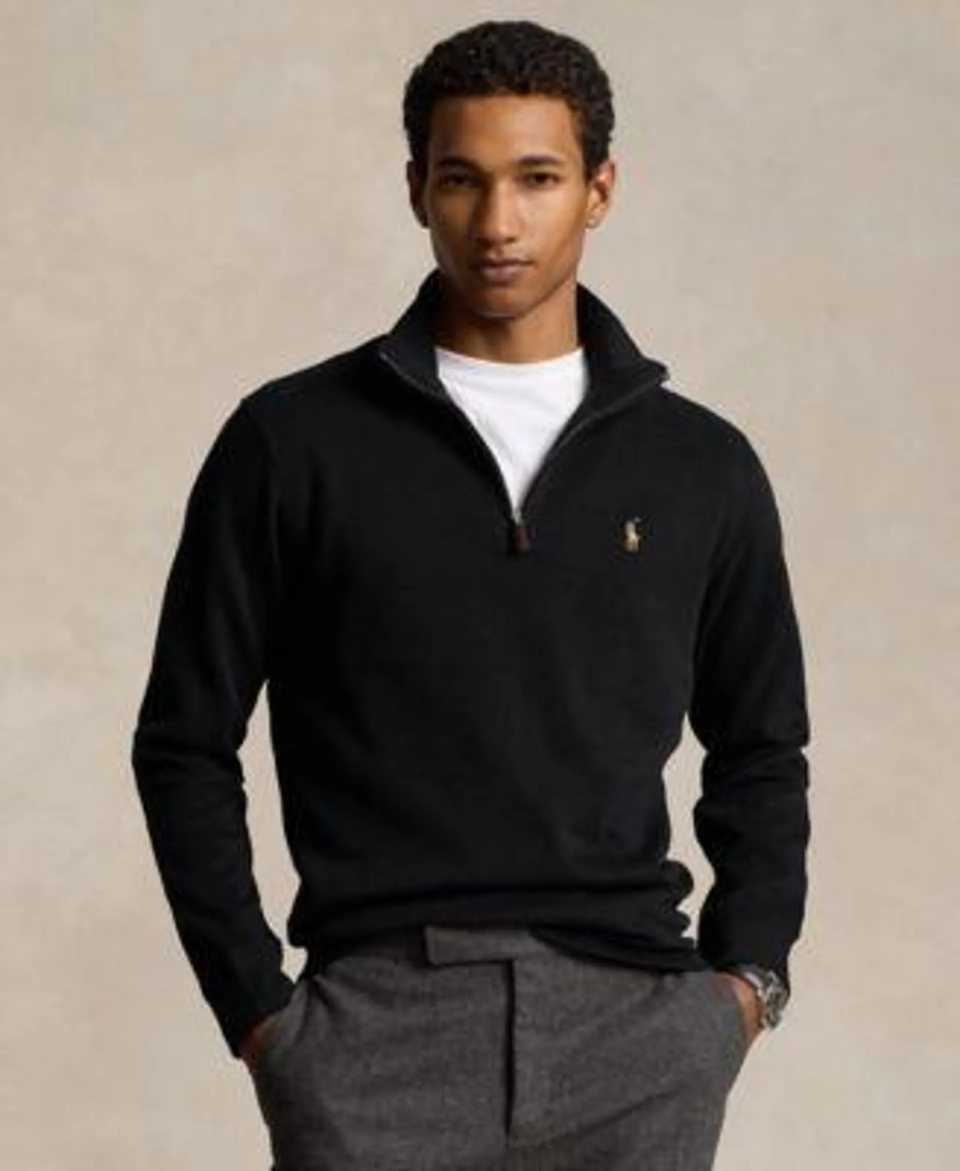 Men's Estate-Rib Cotton Quarter-Zip Pullover