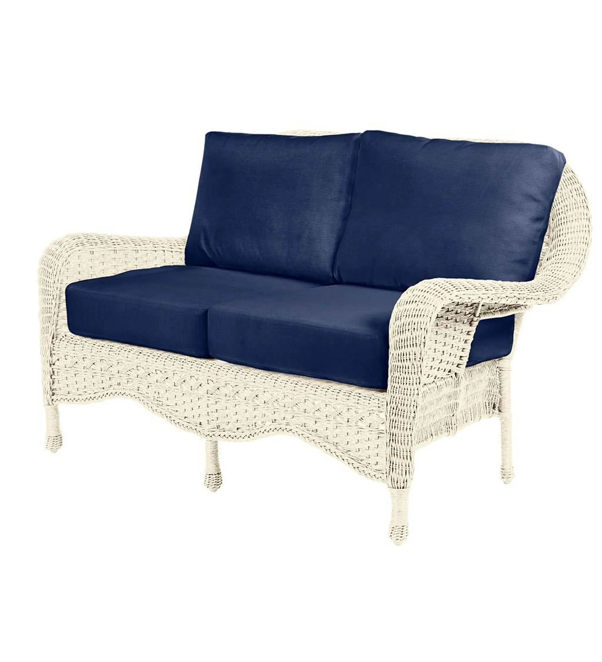 Prospect Hill Outdoor Wicker Deep Seating Love Seat with Cushions - Cloud White with Midnight Navy Cushions