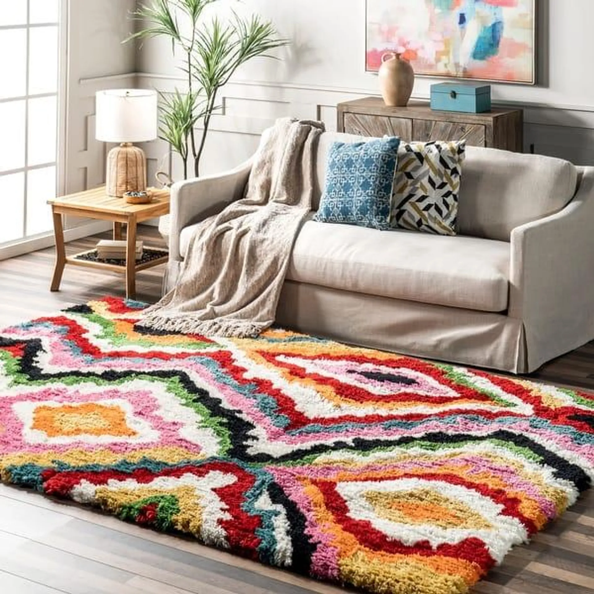 Brooklyn Rug Co Avery Colorful Geometric Shag Area Rug