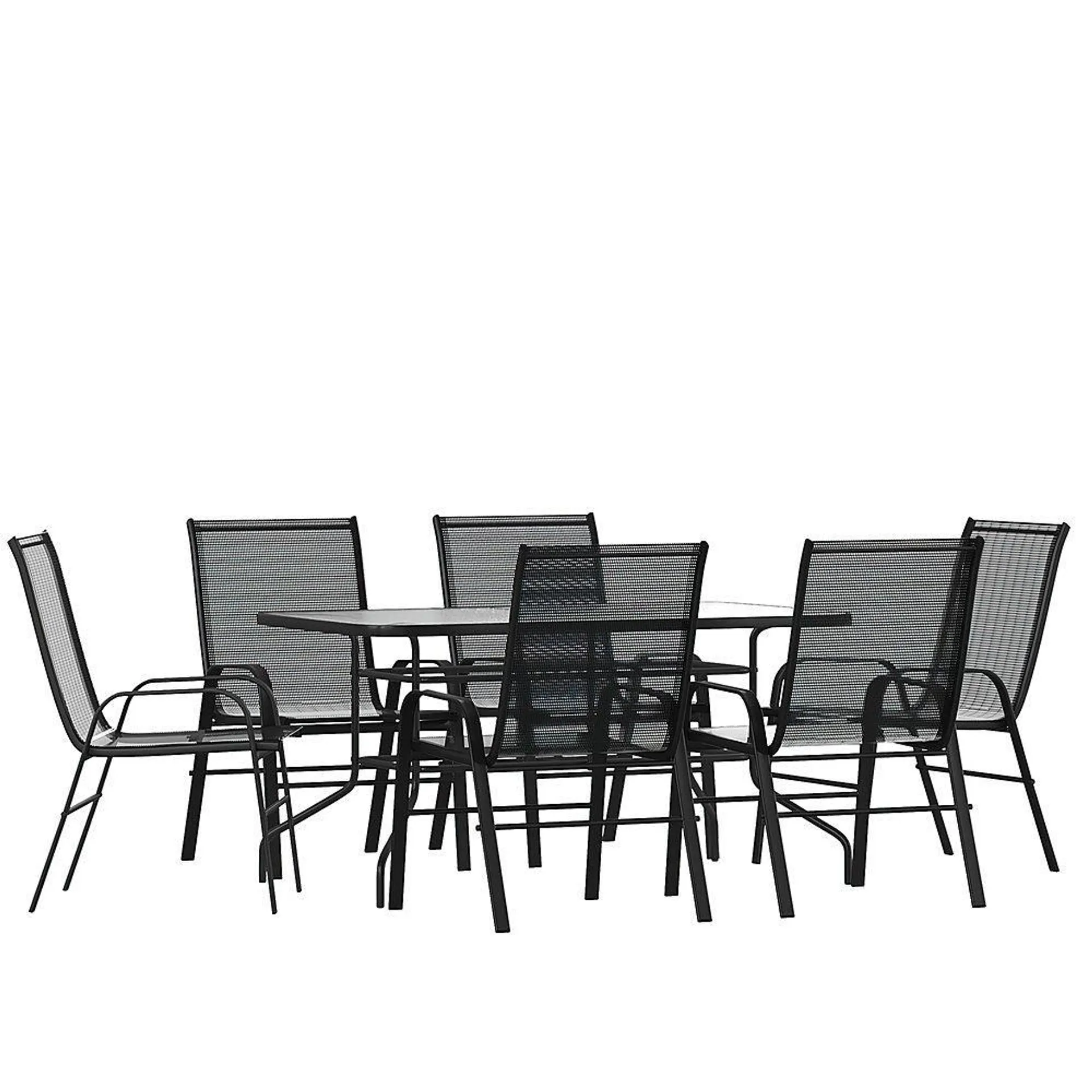 Flash Furniture - Brazos Outdoor Rectangle Contemporary 7 Piece Patio Set - Black