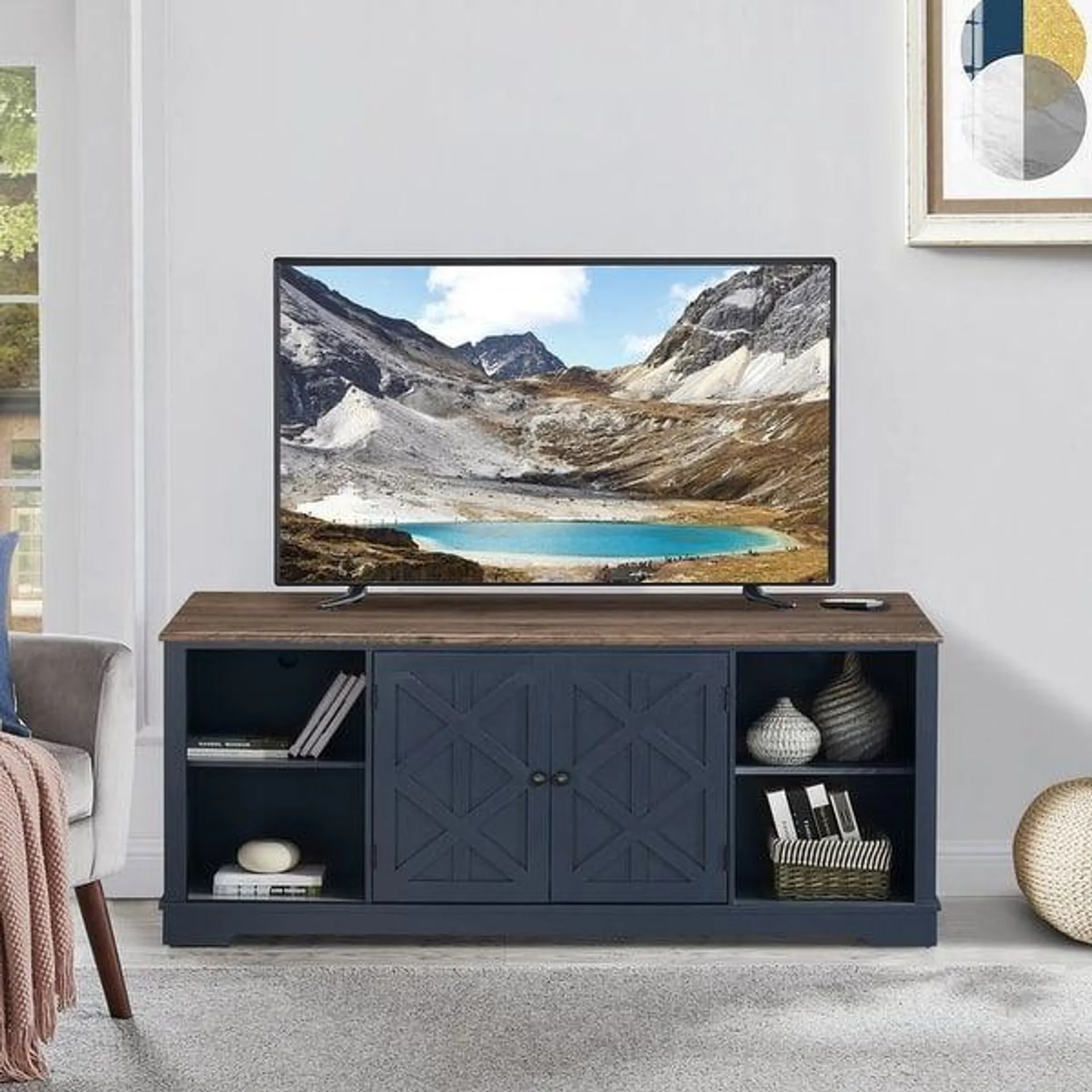70-inch Extra-Wide Rustic TV Stand for 80" TVs - Natural Wood Finish