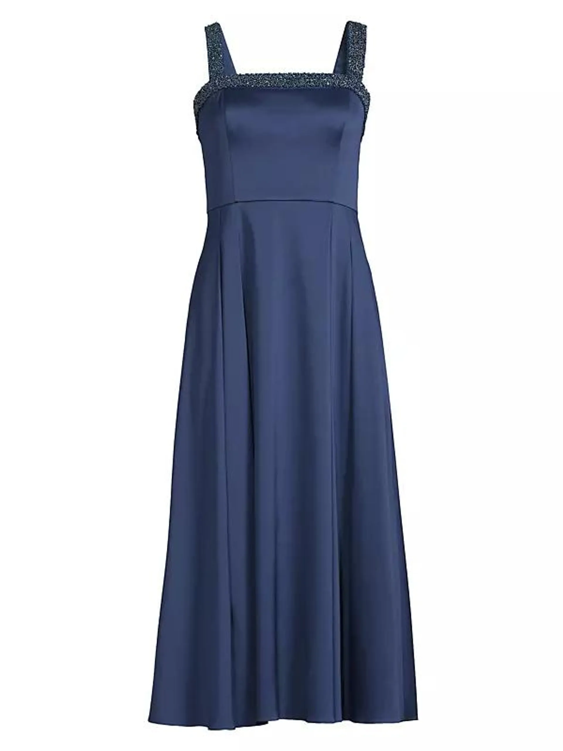 Satin Embellished Neck Midi-Dress