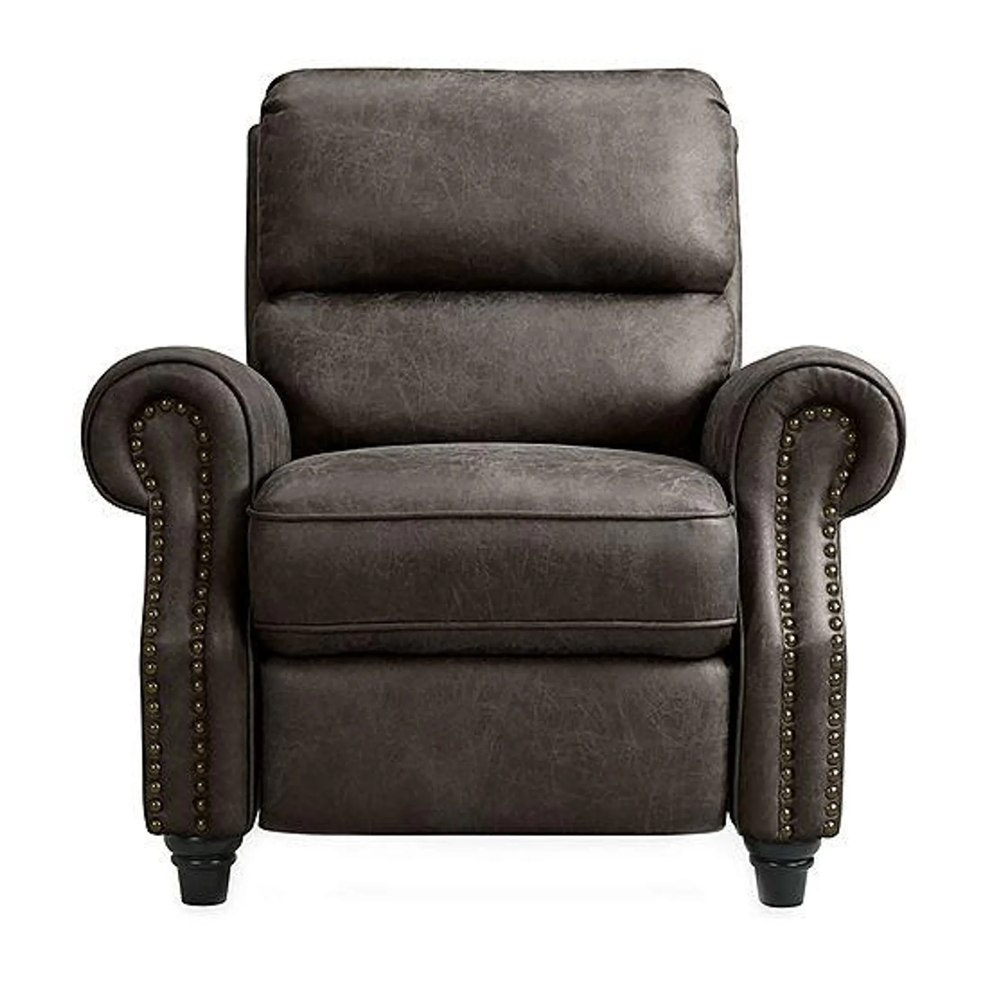 ProLounger Anna Traditional Roll-Arm Push Back Recliner in Distressed Faux Leather with Nailheads