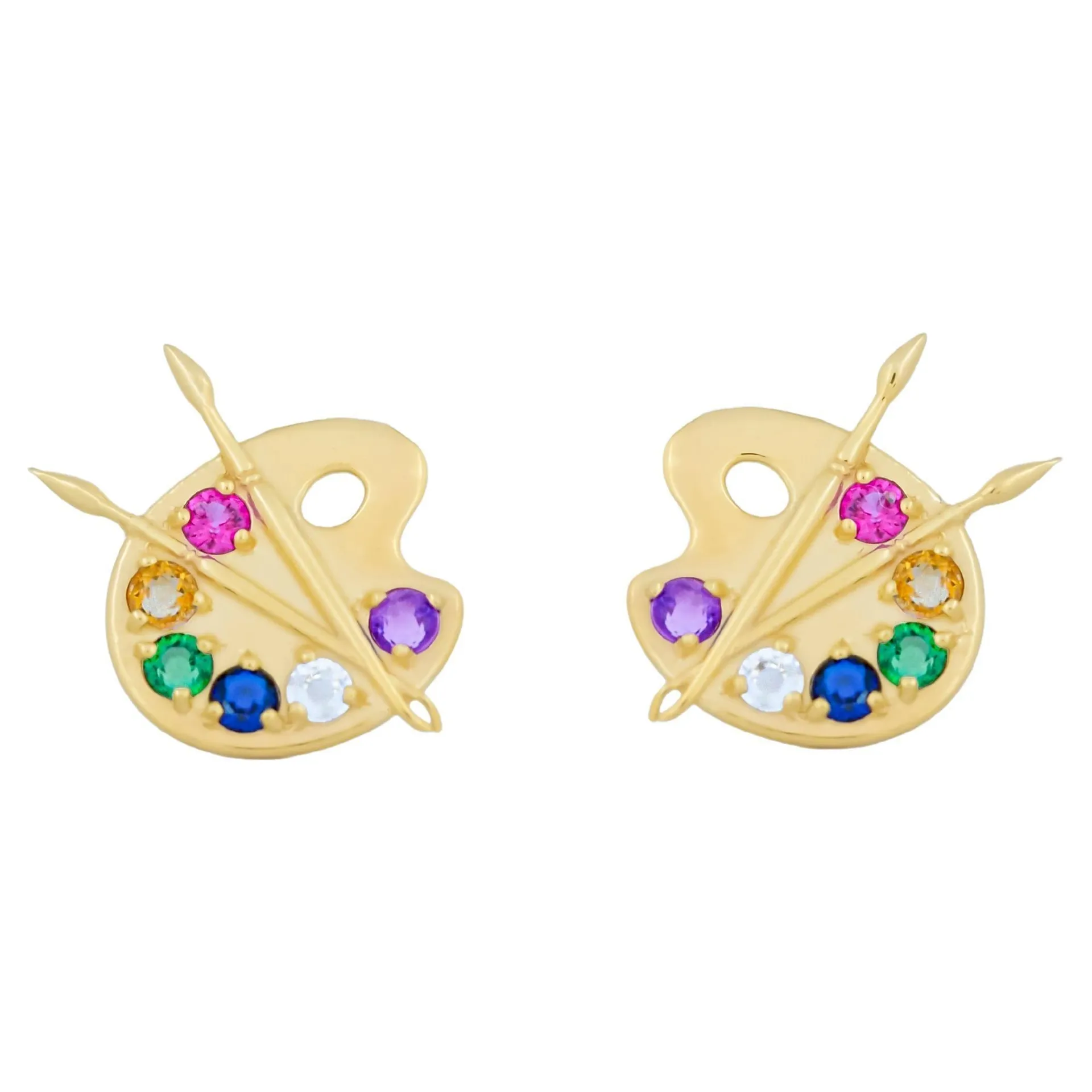 14k Gold Artist Palette Paint Earrings studs.