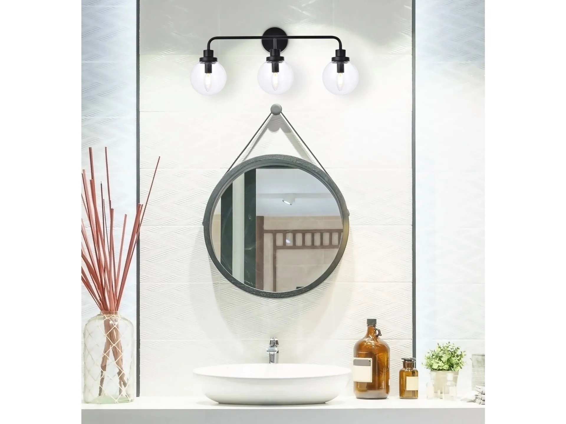 Hanson 3 Lights Bath Sconce In Black w/ Clear Shade