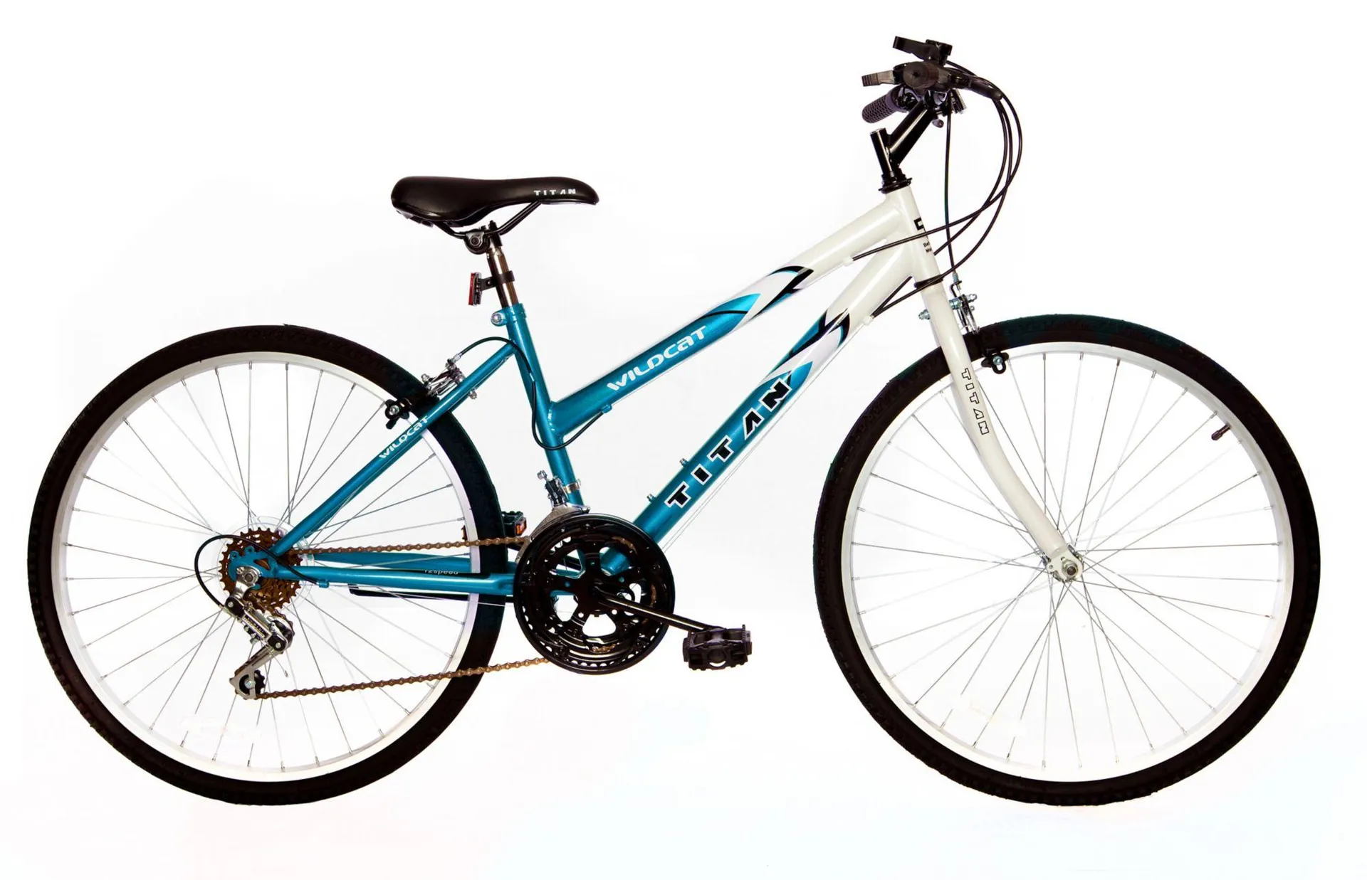 Titan Wildcat Hardtail Women's 26" 18-Speed Mountain Bicycle - White/Teal