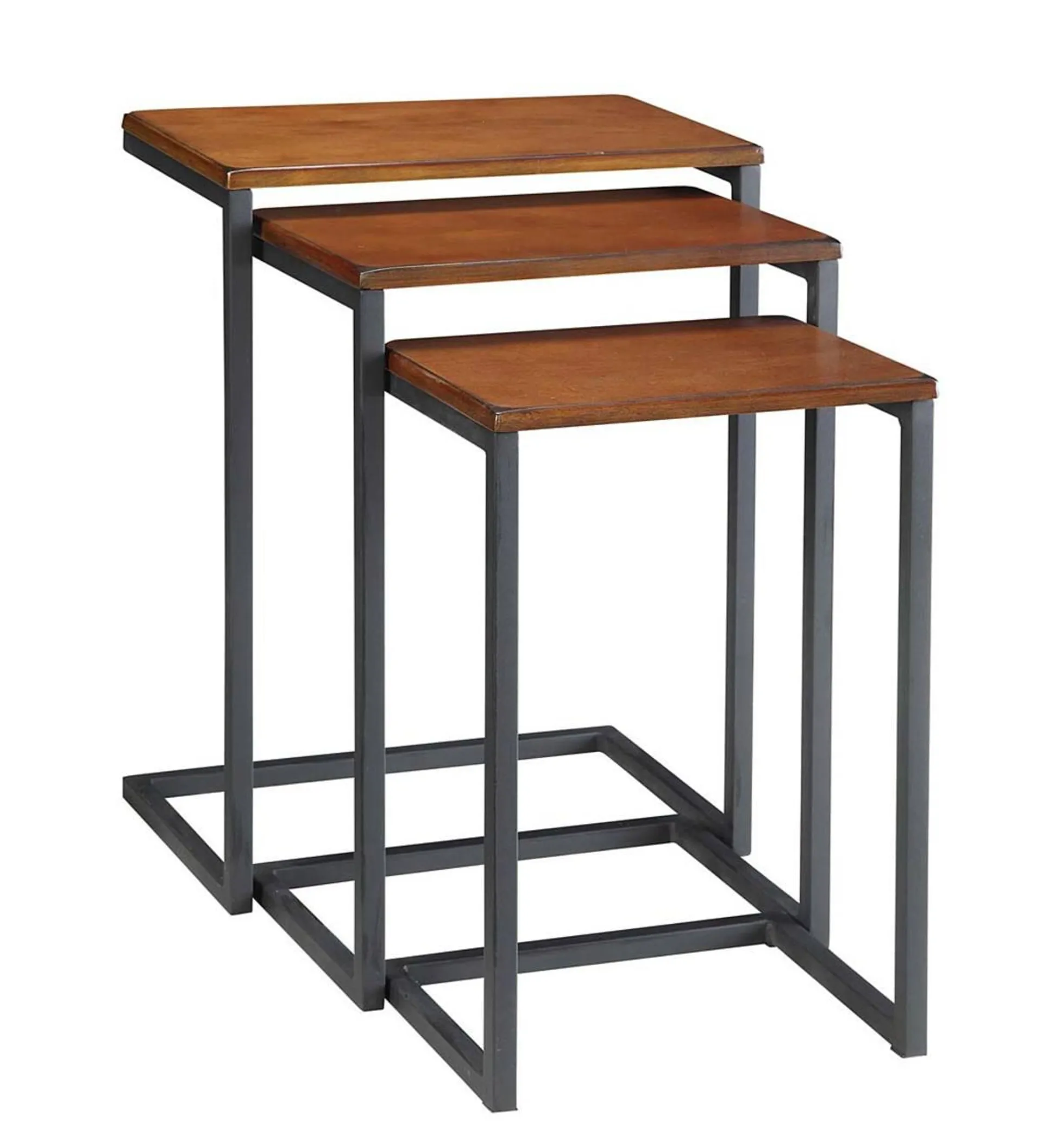 3-Piece Industrial Style Rectangular Metal and Wood Nesting Tables - Chestnut