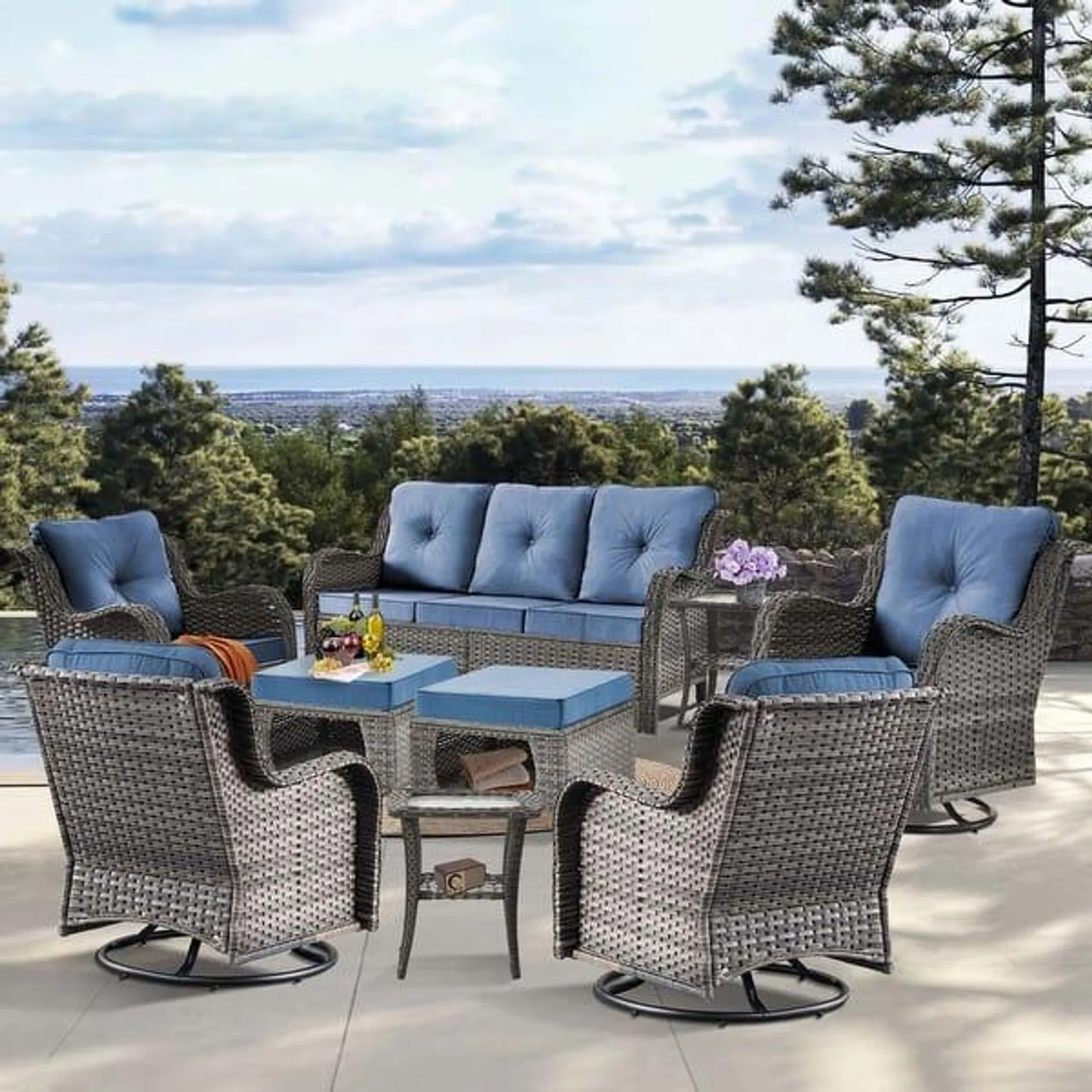 9 Piece Outdoor Patio Furniture Set-Outdoor Swivel Rocker Chair Set