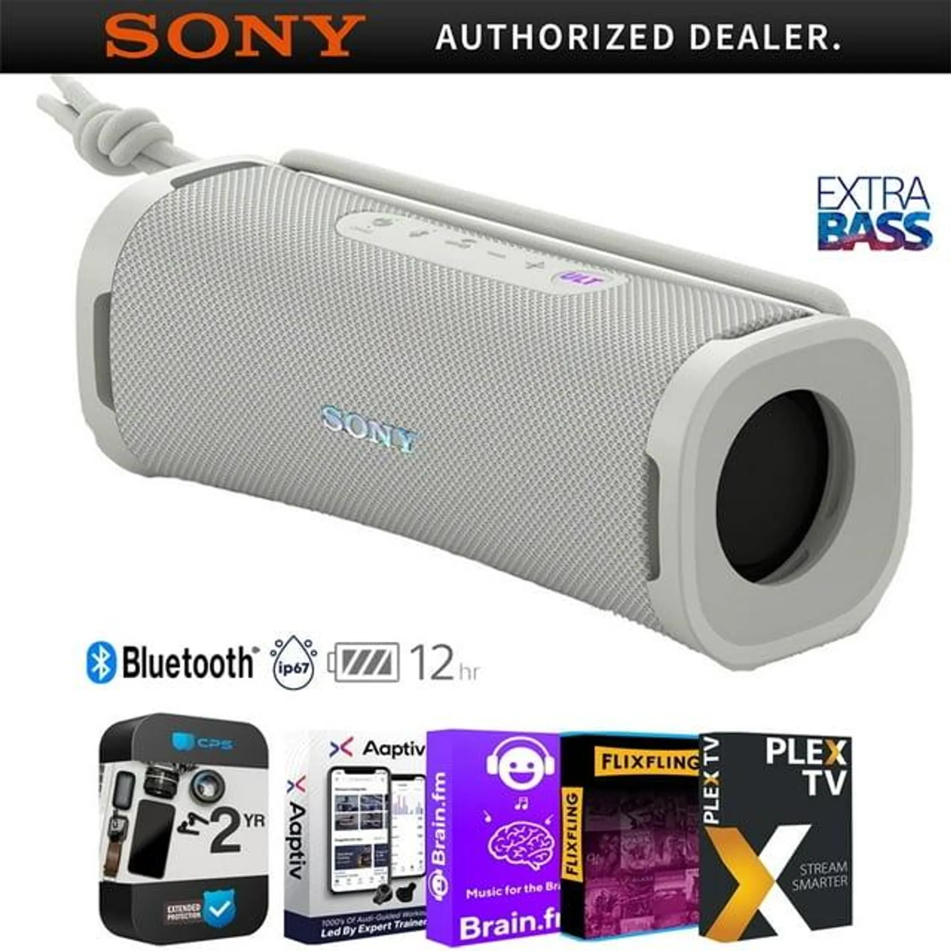 Sony (SRS-ULT10W) EXTRA BASS Portable Bluetooth Speaker, White (2024 Model) Bundle with Tech Smart USA Audio Entertainment Essentials Bundle and 2 Year Extended Warranty