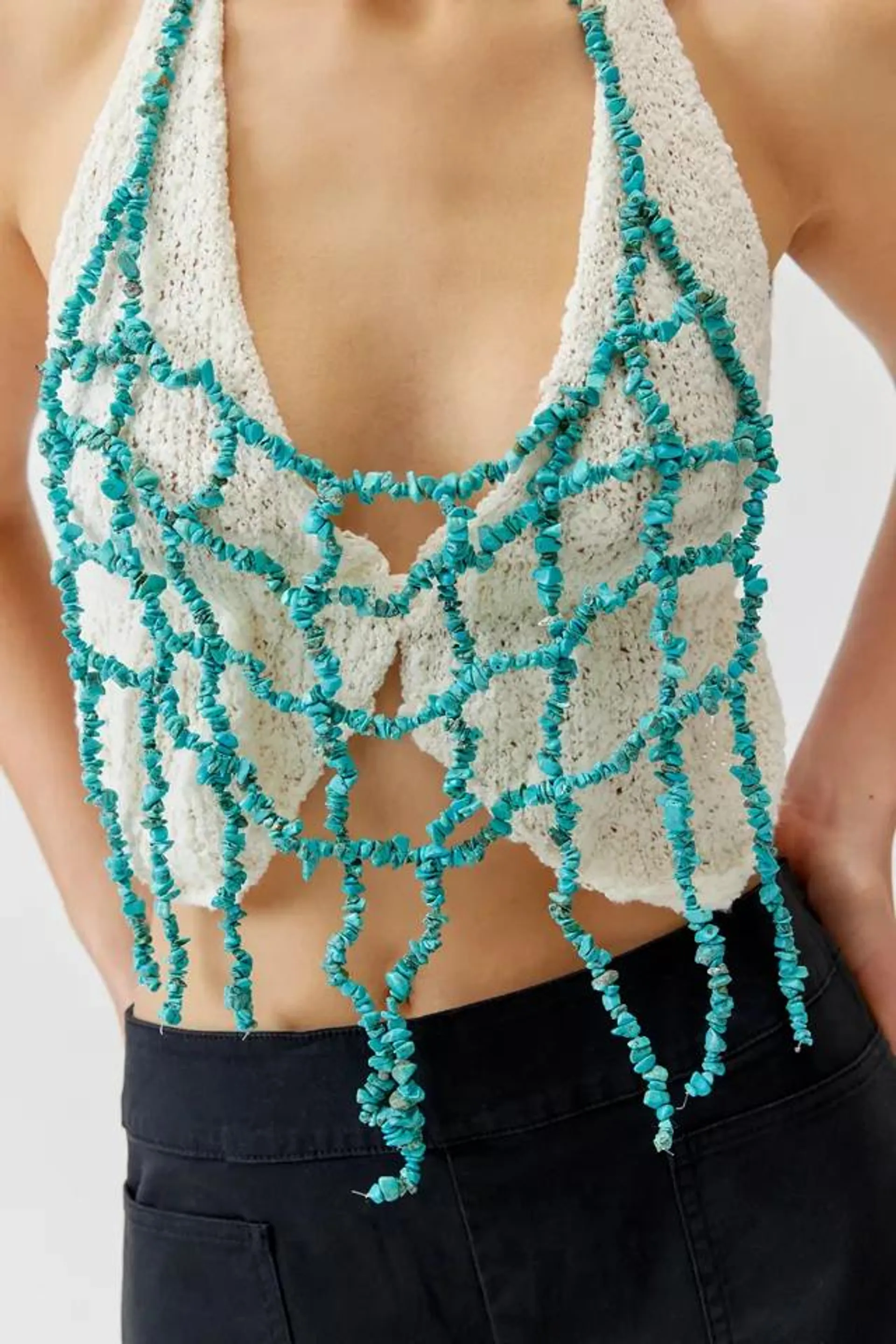 Monica Stone Beaded Halter Top