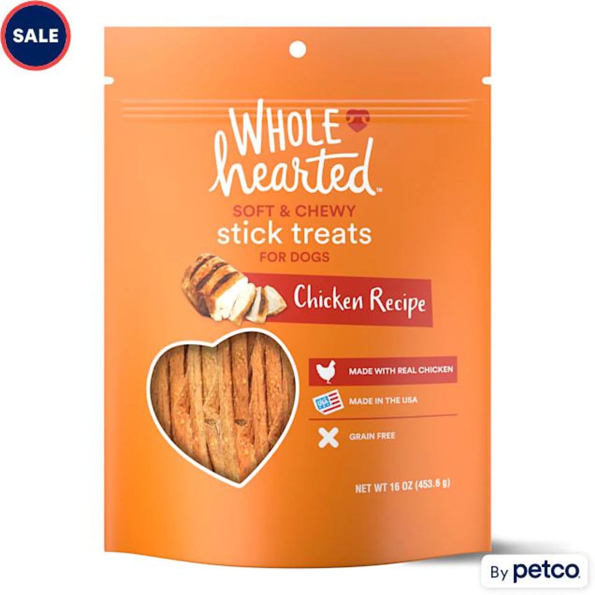 WholeHearted Grain Free Soft and Chewy Chicken Recipe Dog Stick Treats, 16 oz