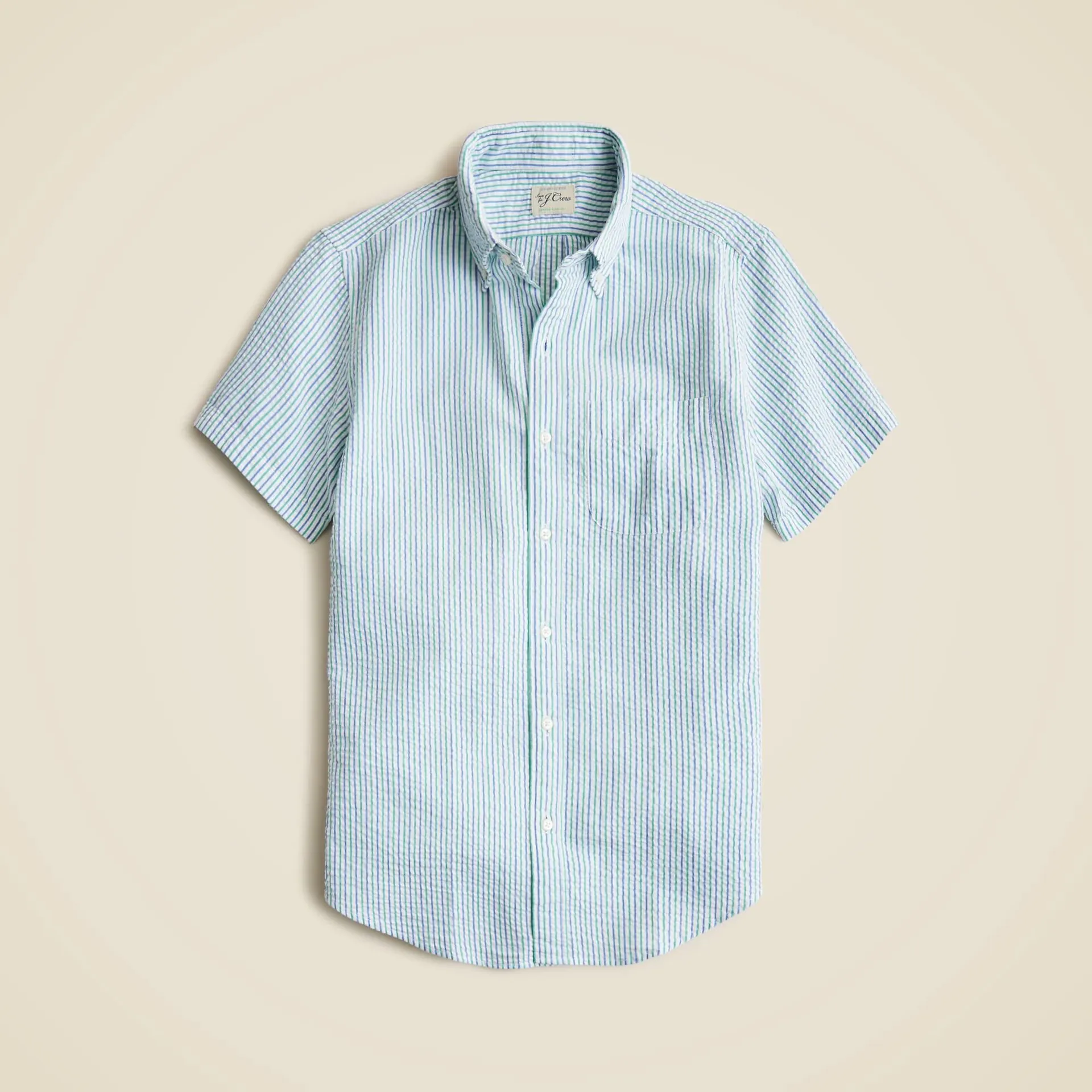 Short-sleeve yarn-dyed seersucker shirt