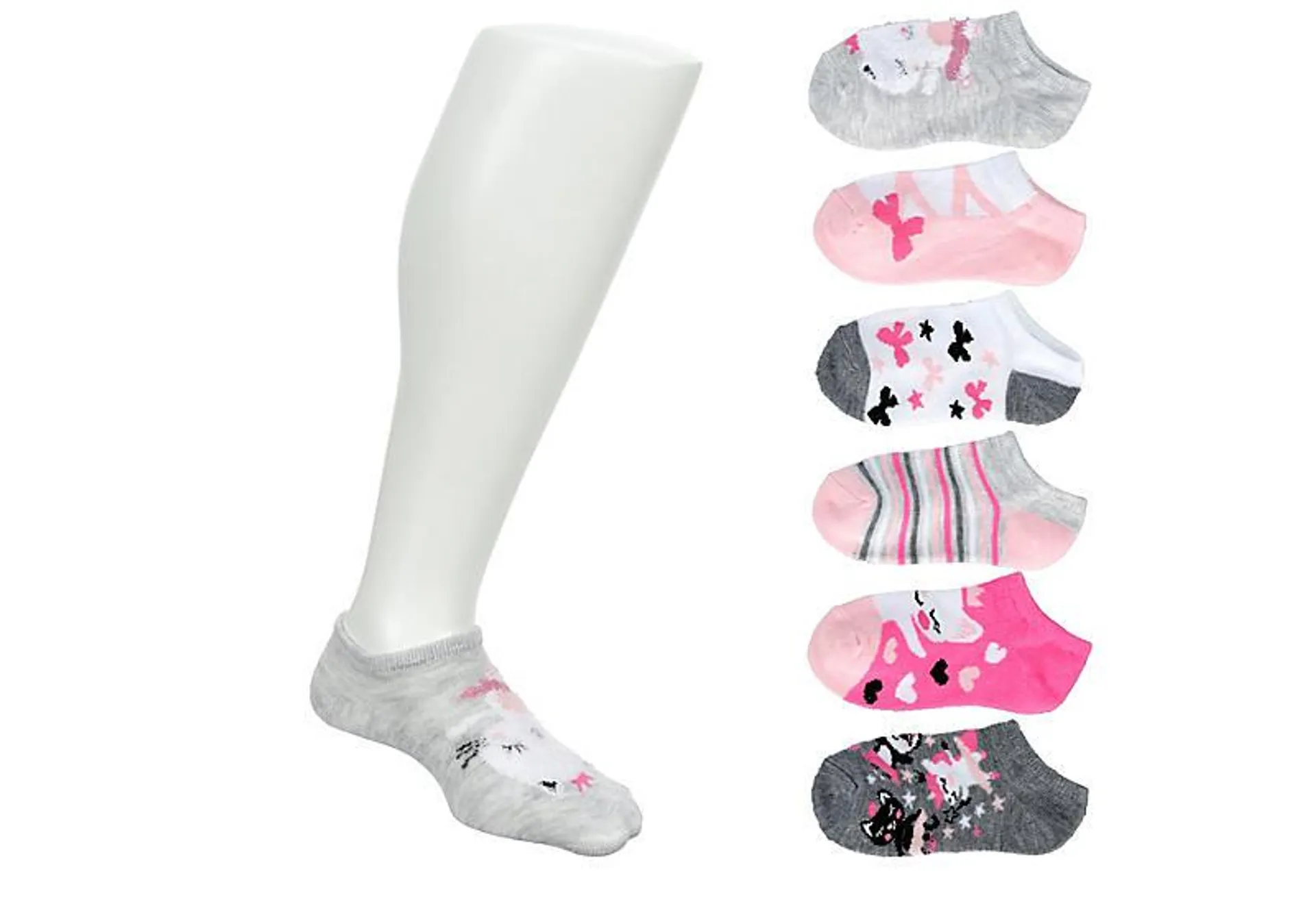 Sof Sole Girls Kitty Ballerina No Show Socks 6 Pairs - Pink