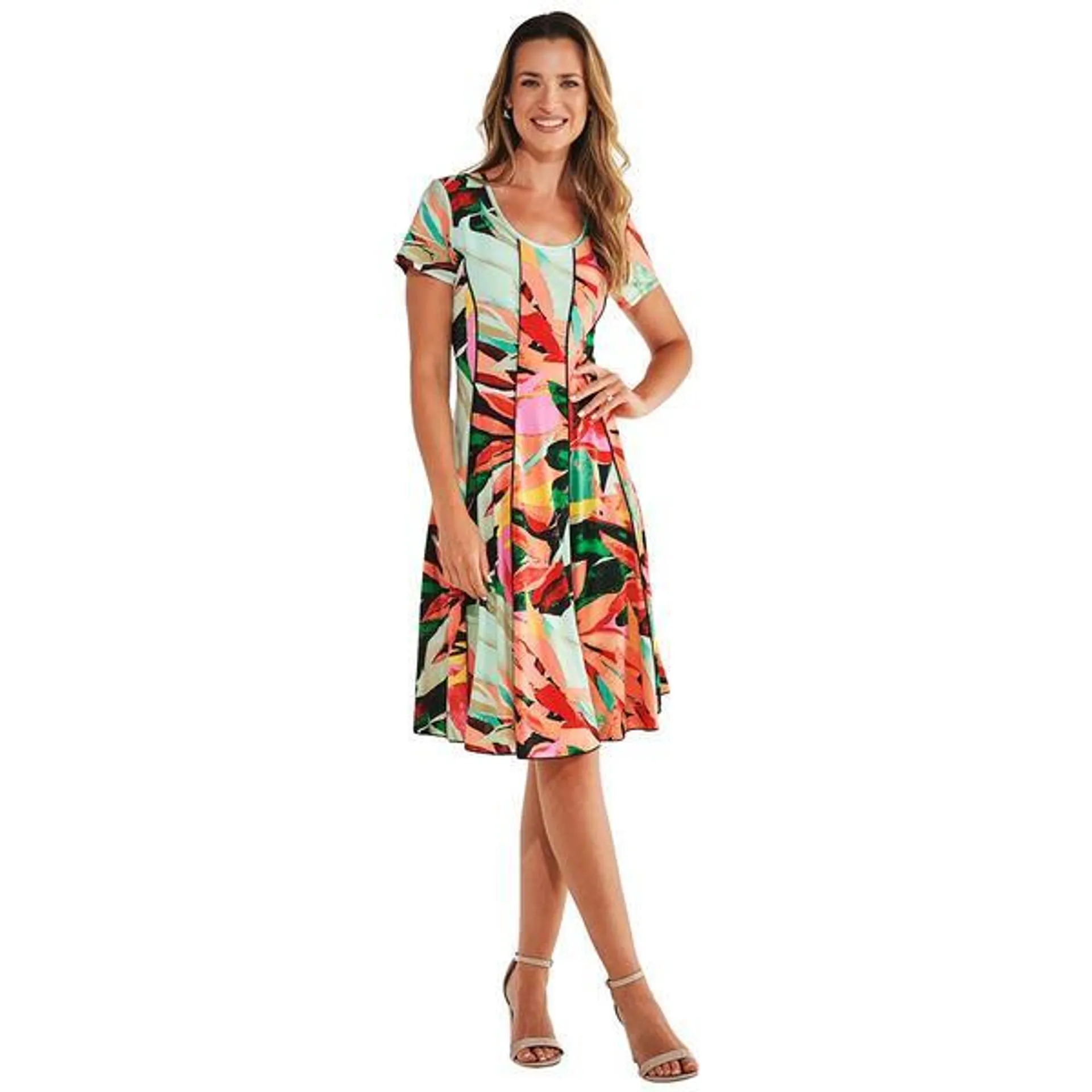 Plus Size Sami & Jo Short Sleeve Exposed Seam Tropical Shift Dres