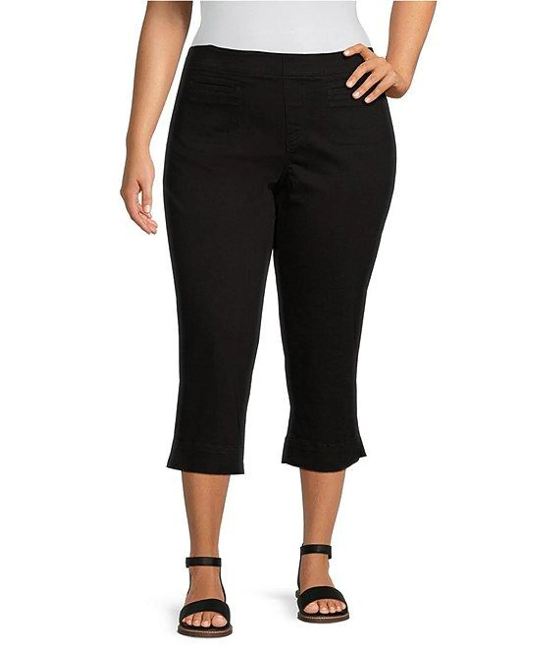 Plus Size High Rise Flat Front Pull-On Cropped Pants