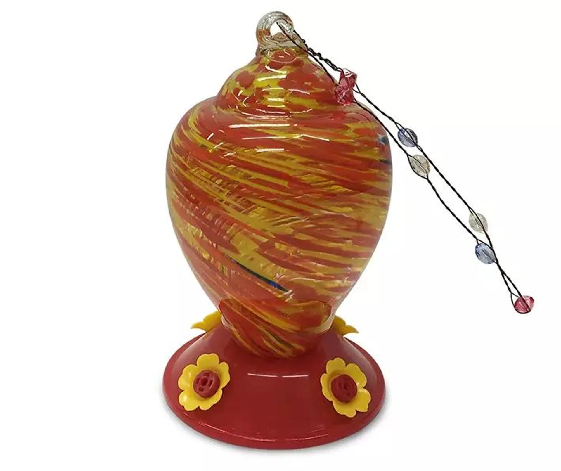 Red & Yellow Glass Kaleidoscope Hummingbird Feeder